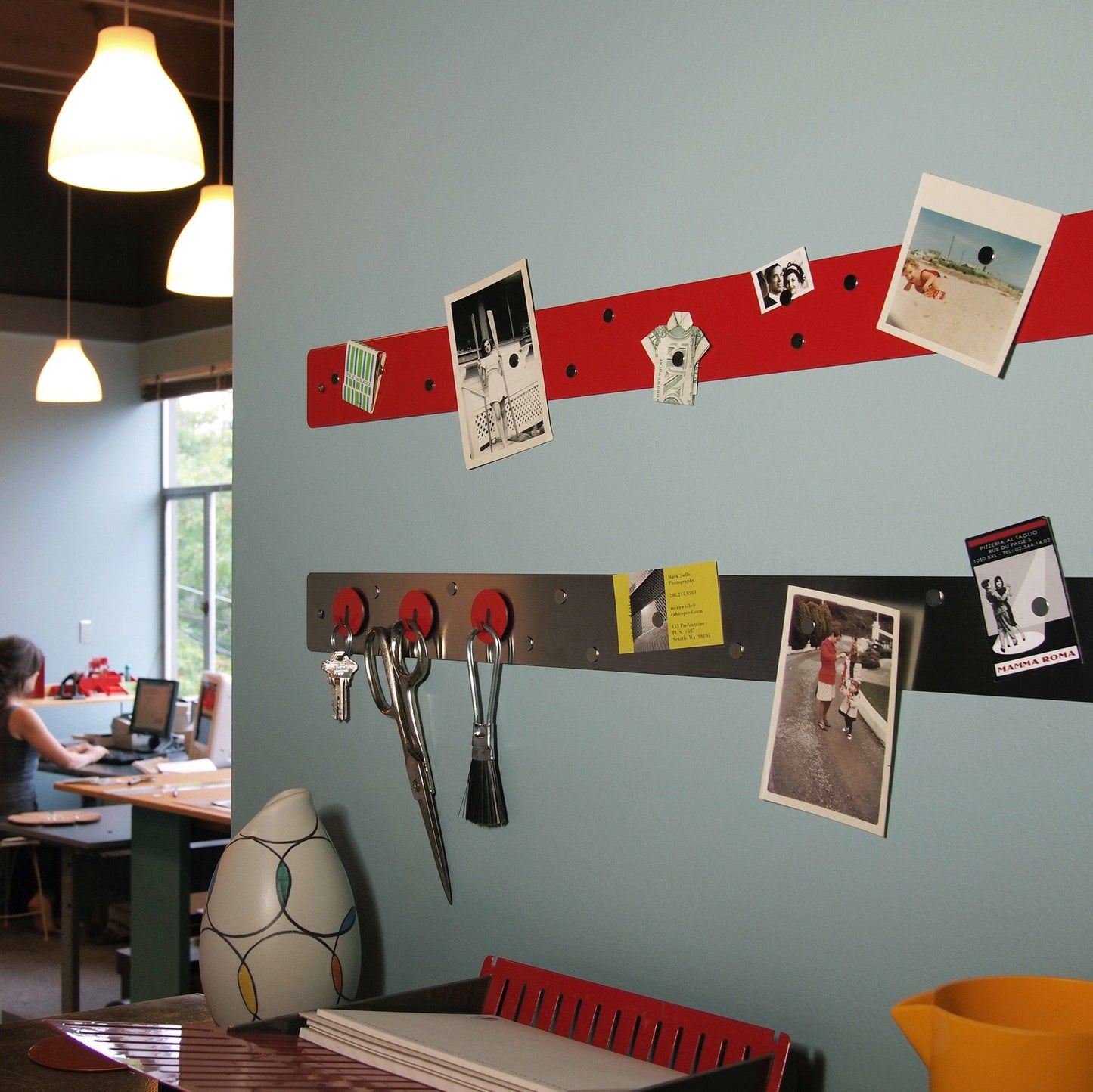 Large magnetic strip bulletin board