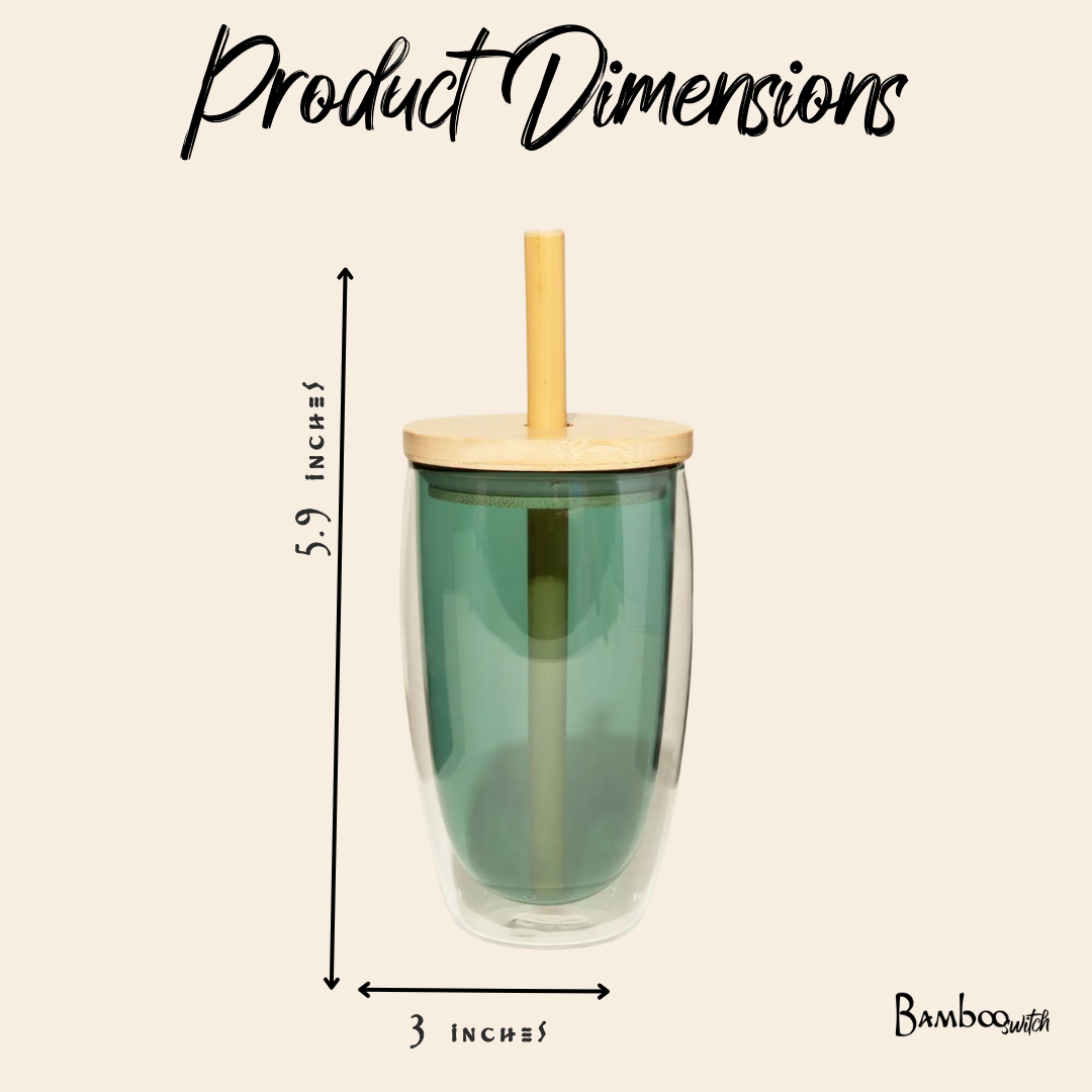 Reusable Glass Tumbler Cup + Bamboo Straw