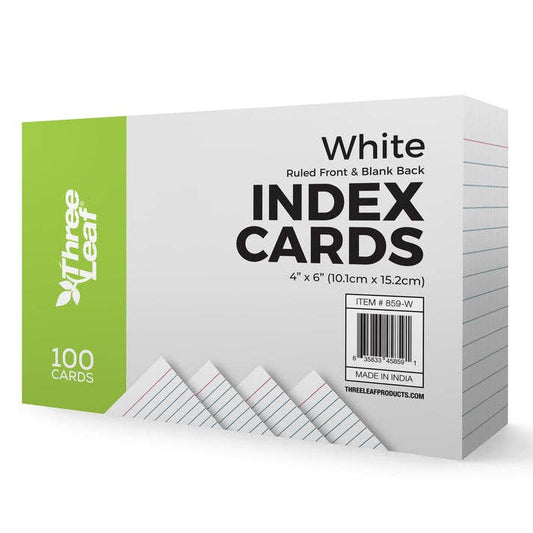 Three Leaf 100 Ct. Index Cards Ruled , White (Pack of 40)