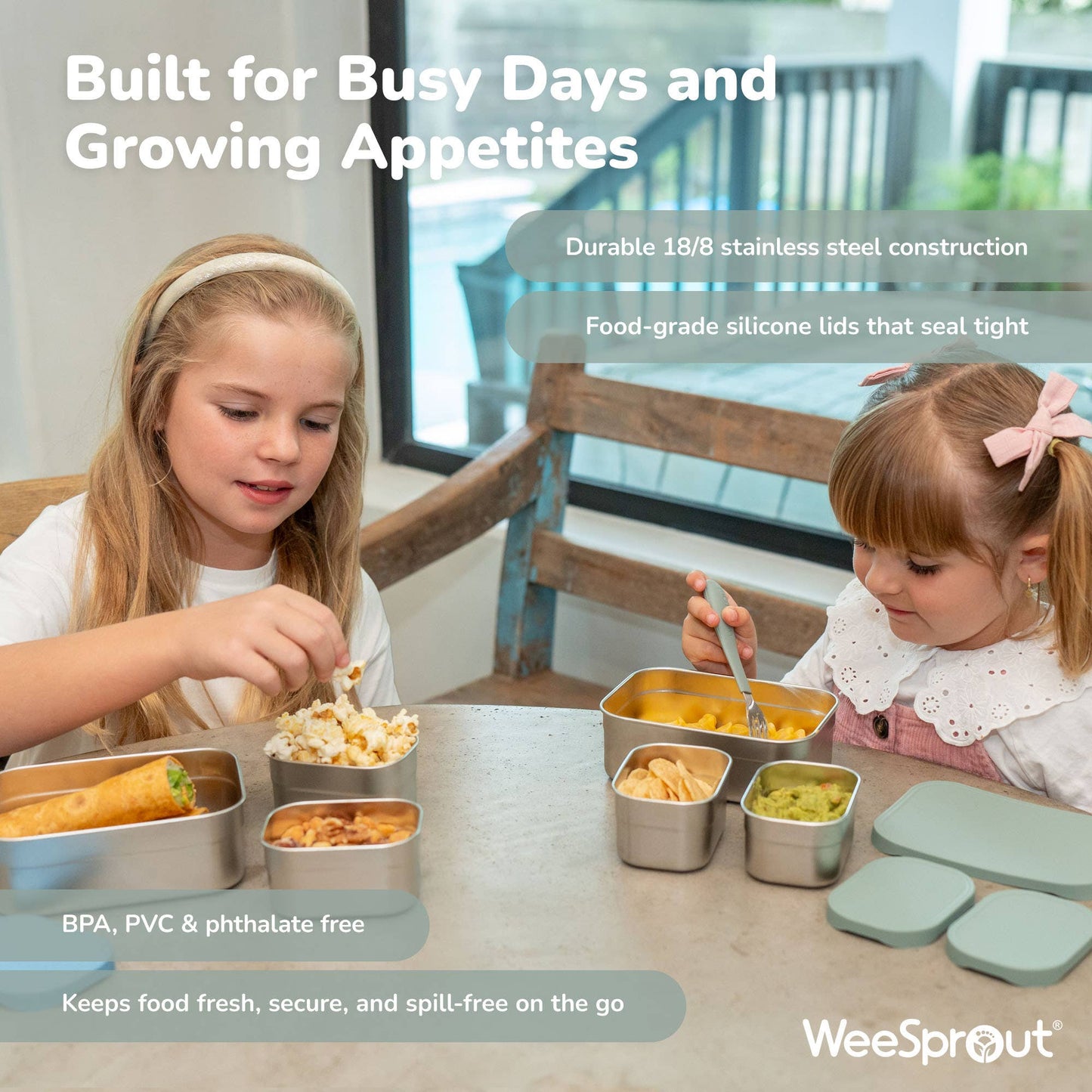 WeeSprout - Stainless Steel Bento Box Set with Silicone Lids – Set of 3