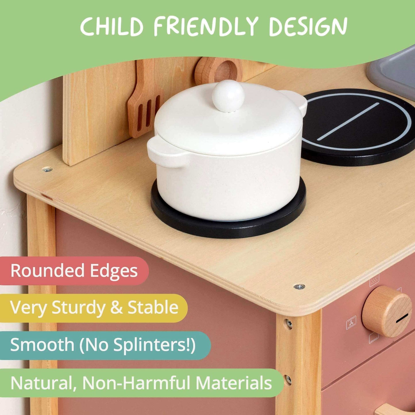 Wooden Play Kitchen Set - Montessori Pretend Cooking, Baking