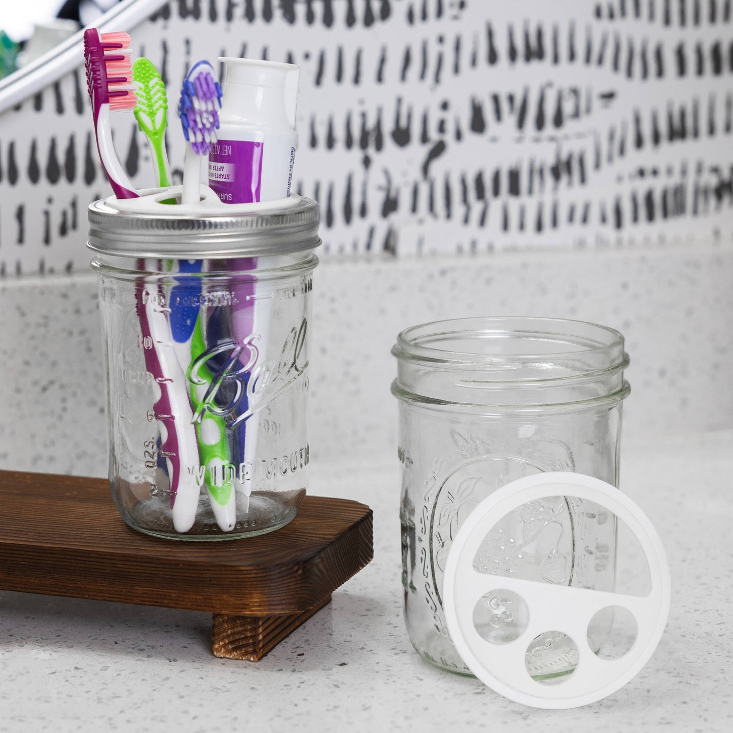Fox Run Brands - Jarware Toothbrush and Toothpaste Holder Lids for Wide Mouth