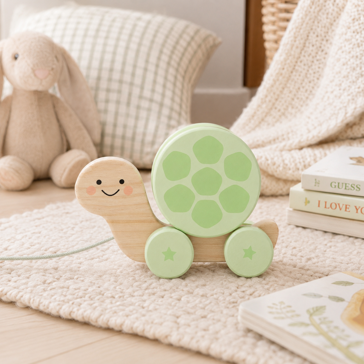 Pearhead - Turtle Wooden Pull Toy, Rattle Shell, Baby or Toddler Toy
