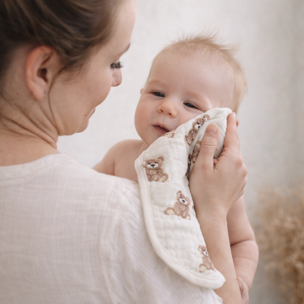 Ali+Oli - Bamboo Muslin Burp Cloth Set 2-Pack (Teddy/Taupe)
