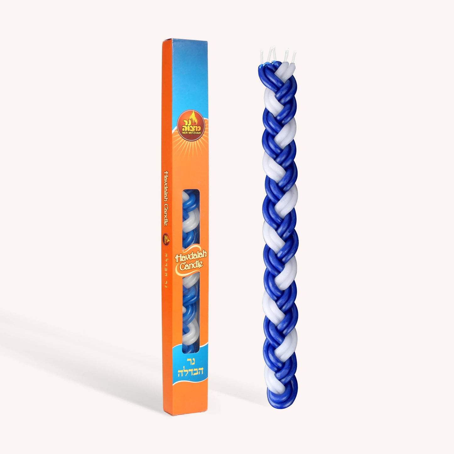 Ner Mitzvah - Large Braided Havdalah Candle - Flat - Blue & White