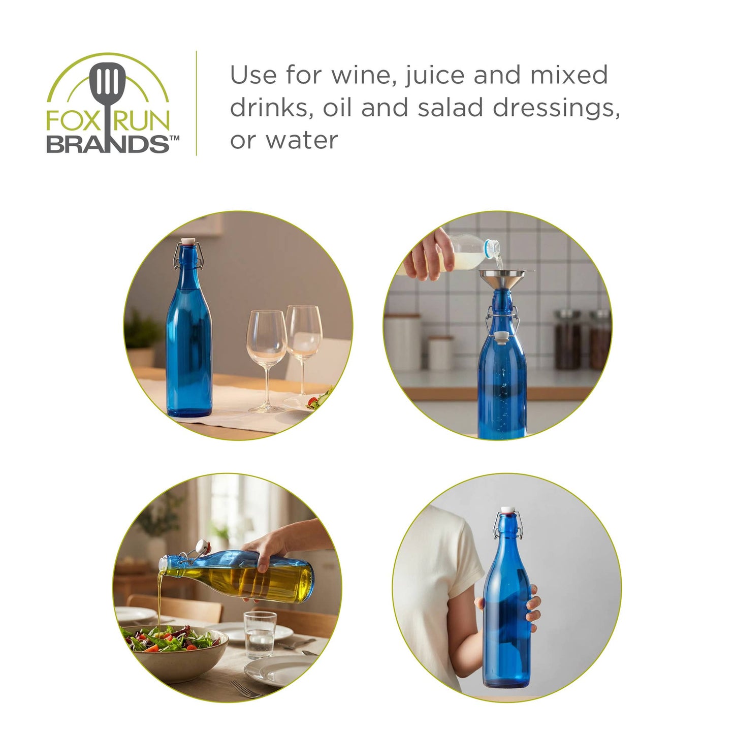 Fox Run Brands - Fox Run Blue Flip Top Glass Bottle, 1 Liter