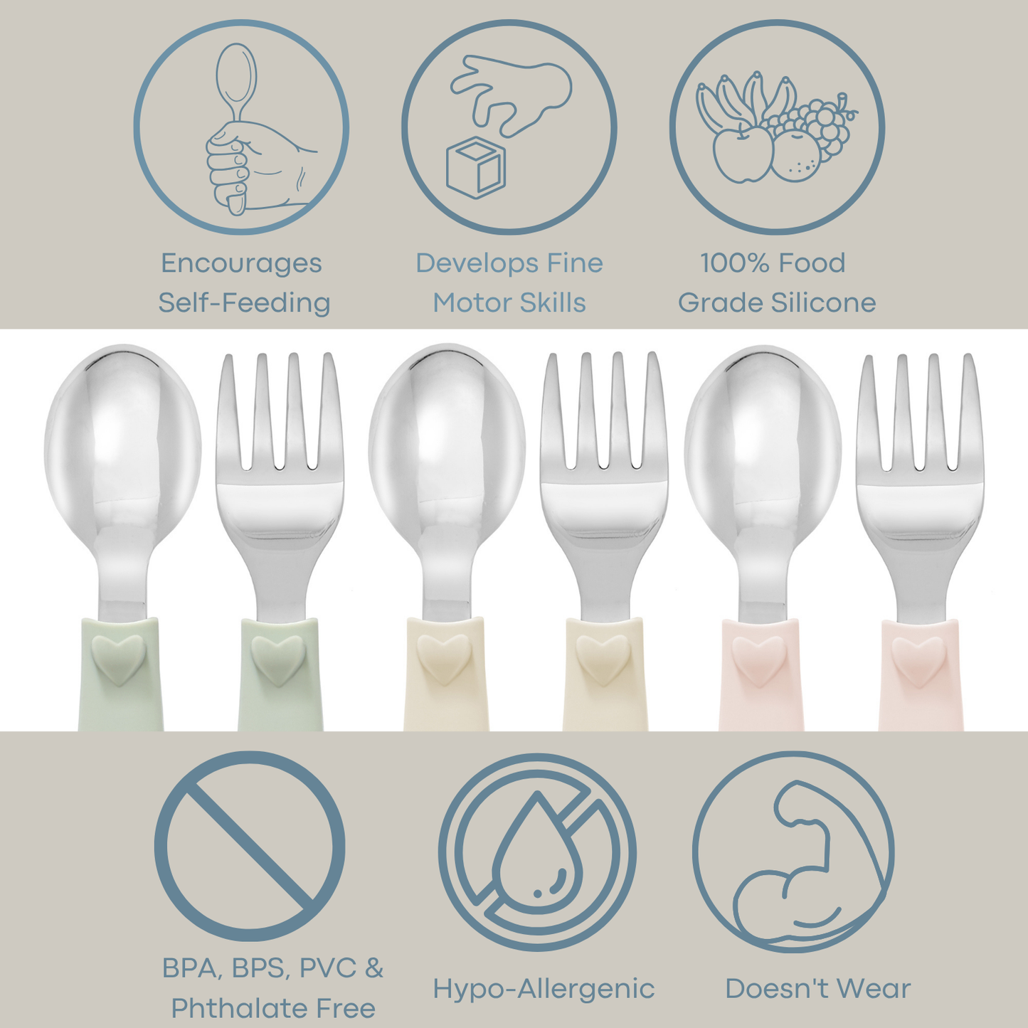 Ali+Oli - Ali+Oli (6pc) Toddler Utensils Set - Stainless Steel (Heart)