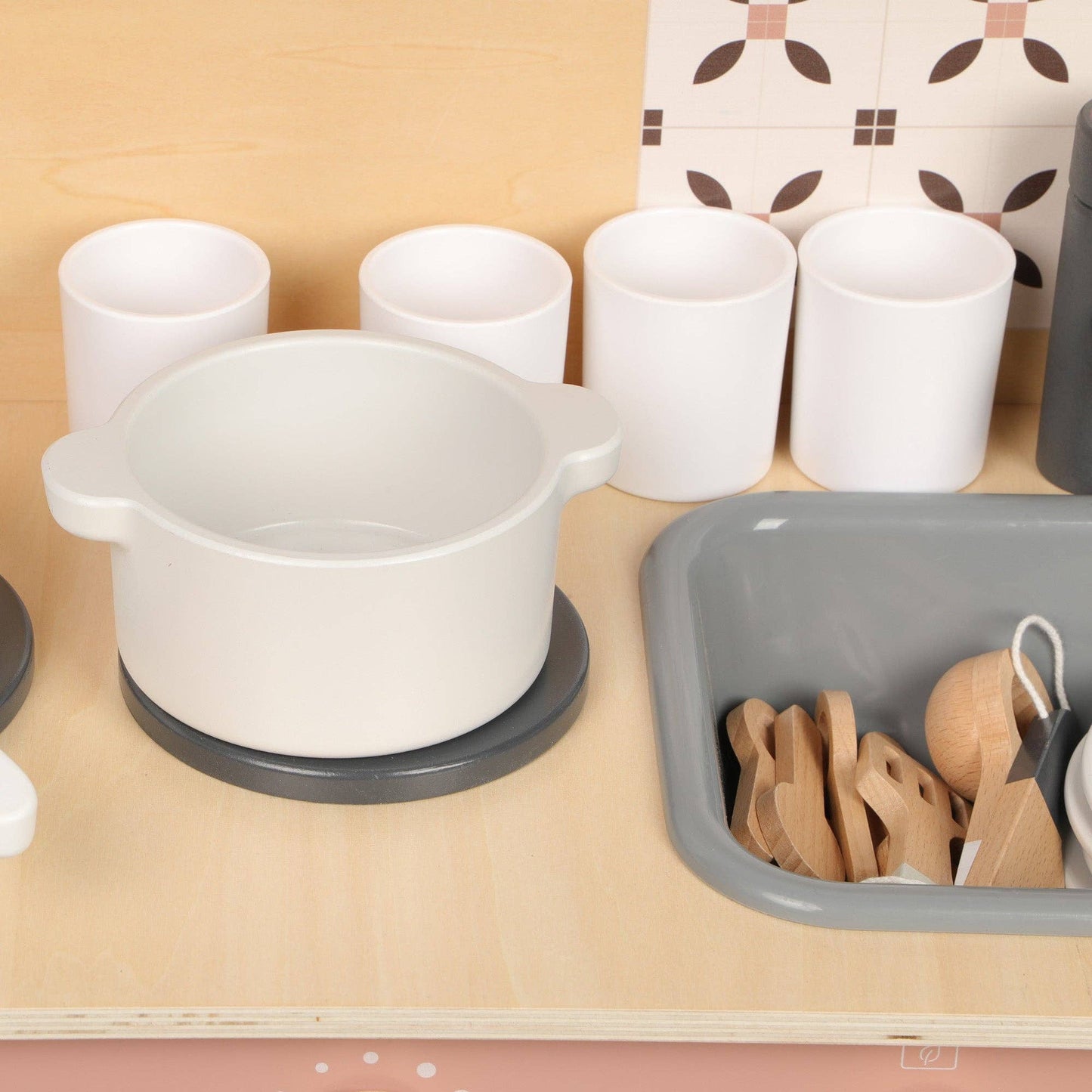 Wooden Play Kitchen Set - Montessori Pretend Cooking, Baking