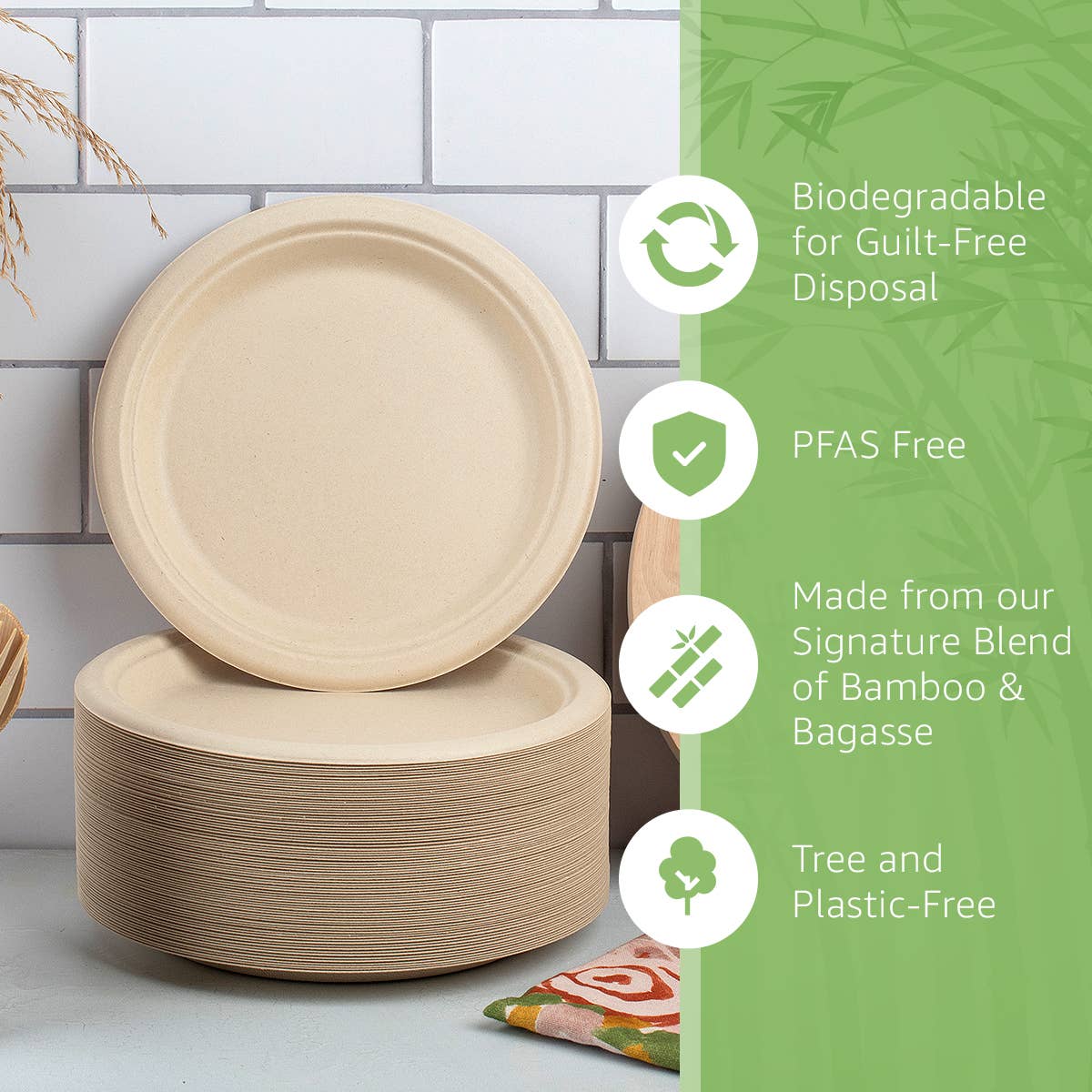 Ibambo Bamboo Disposable Paper Plates - 9 Inch - 125 Pack