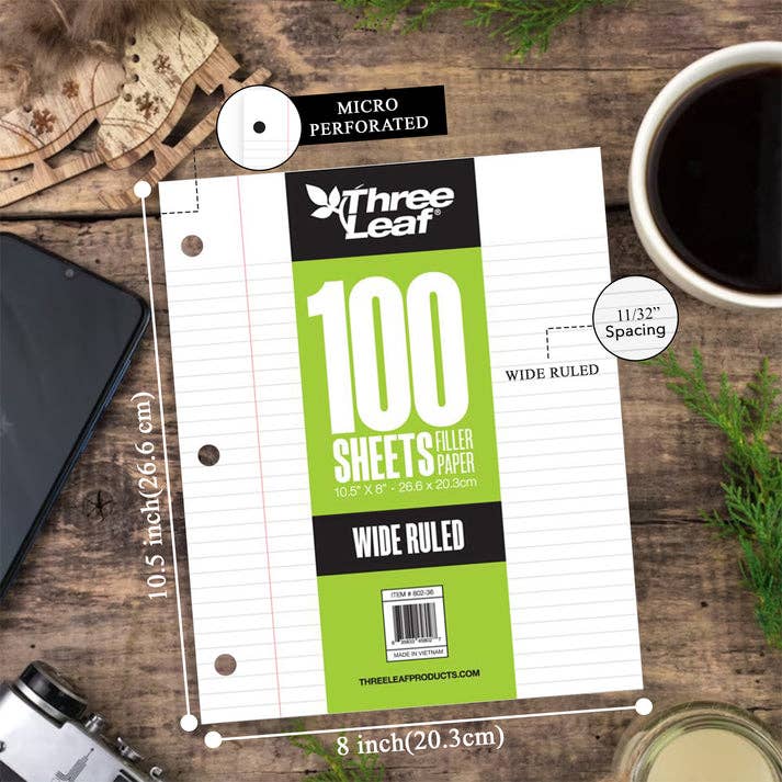 Three Leaf 100 Ct. Filler Paper Wide Ruled (Pack of 36)