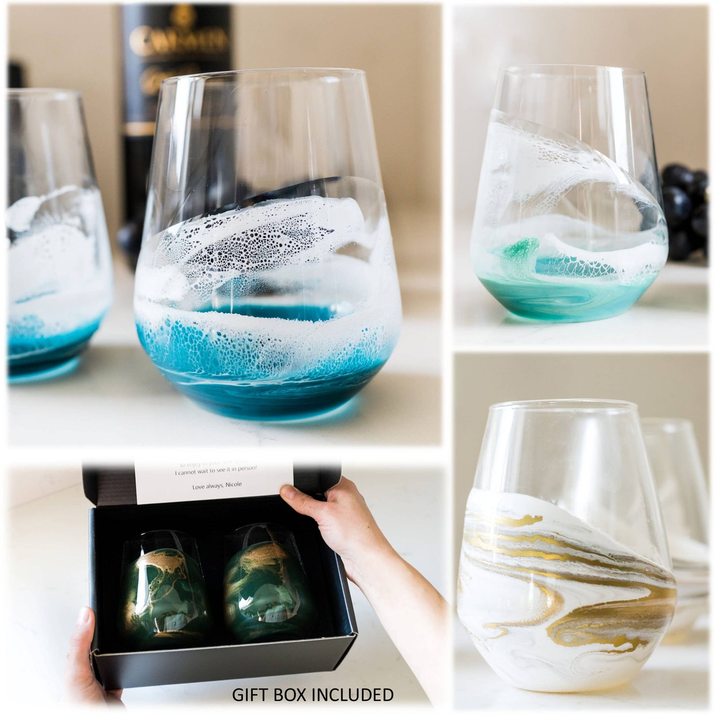 Resin Accented Wine Glasses- Price is per glass -NO TARIFFS!