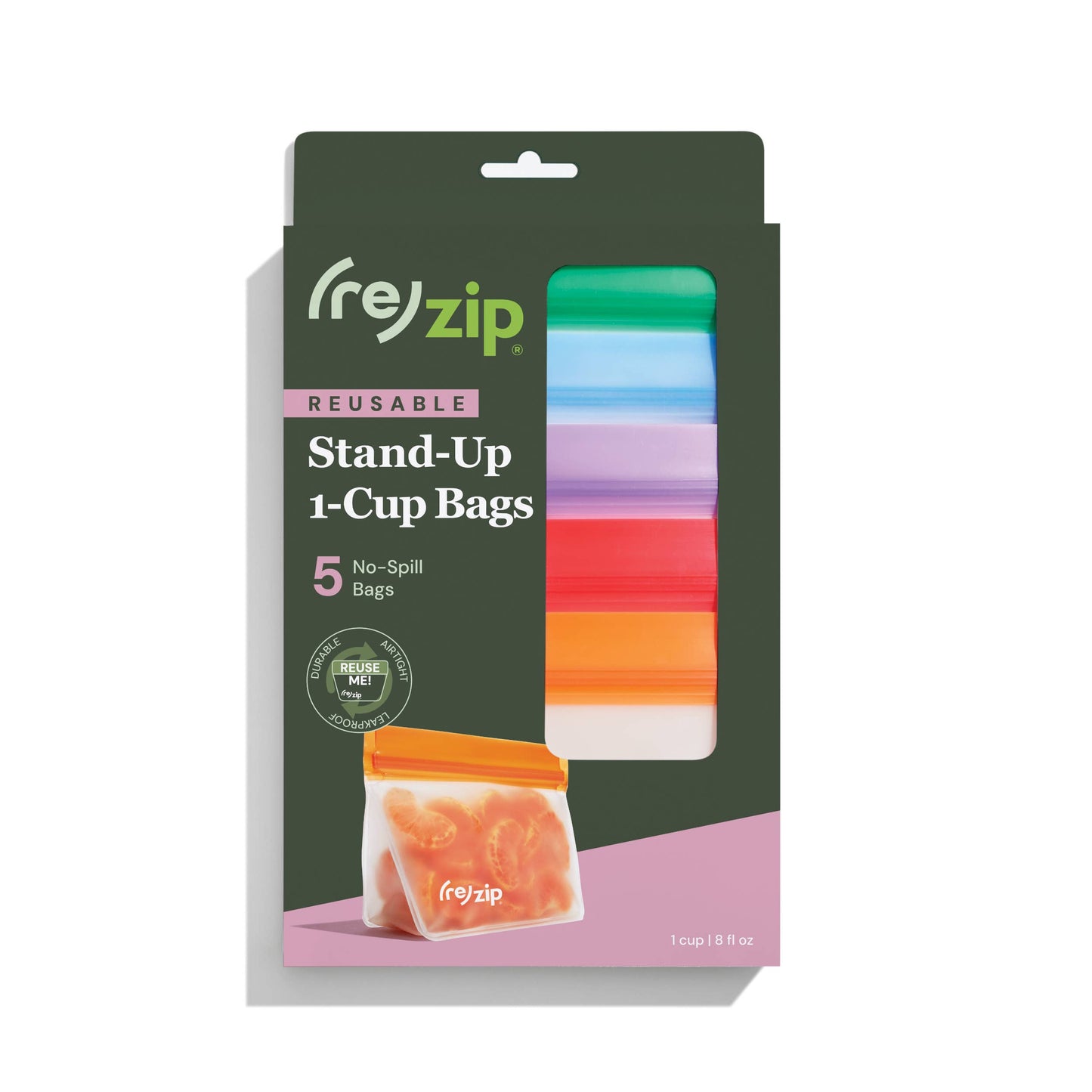 Reusable Stand-Up Storage Bags - Asst Clr #2 - Sm - 5 Pc Set
