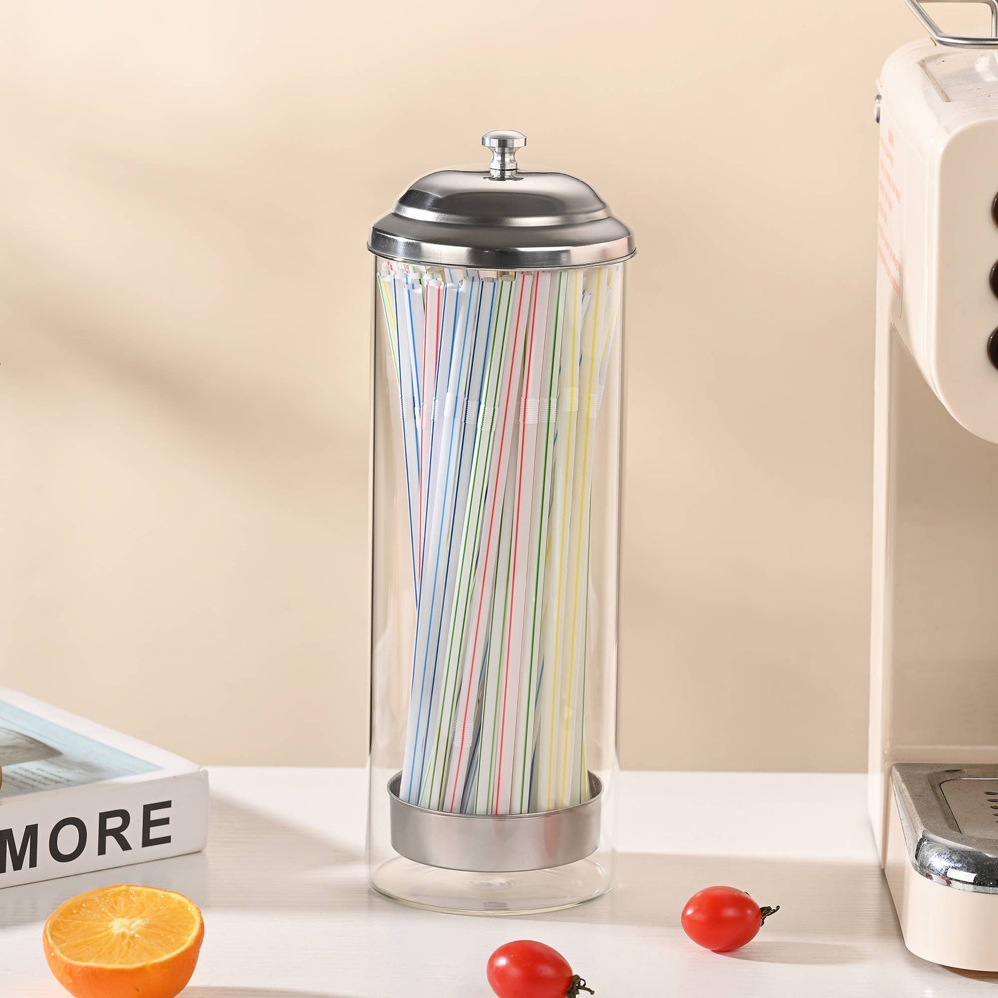 Fox Run Brands - Fox Run Glass Straw Holder with Stainless Steel Lid & Lifter