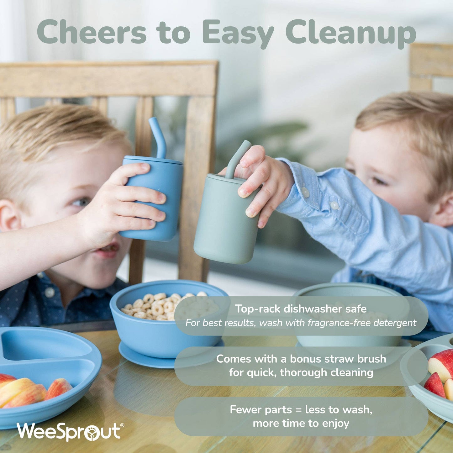 WeeSprout - Silicone Toddler Straw Cups – 4 oz, Set of 2