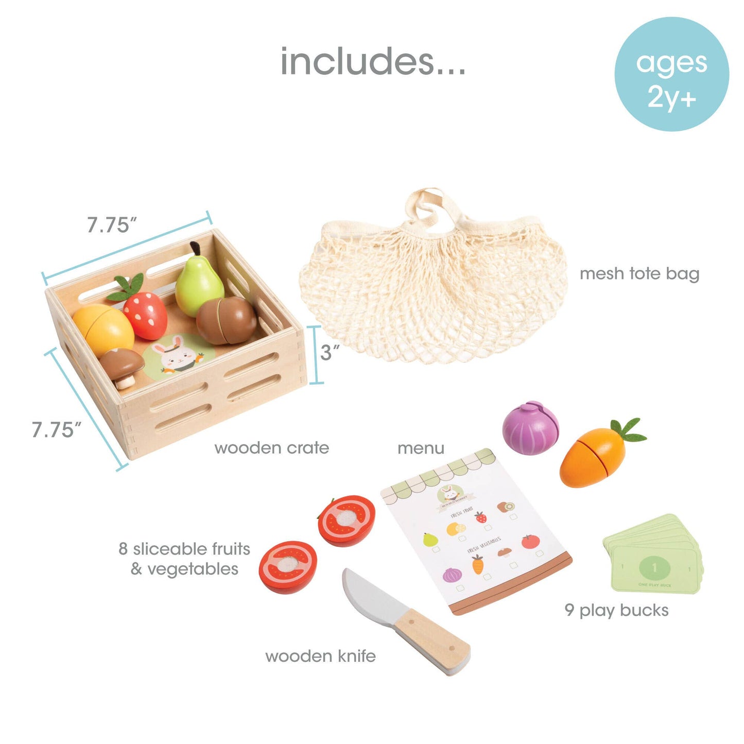 Pearhead - Wooden Farmers Market Toy Set, 21-Piece Pretend Play