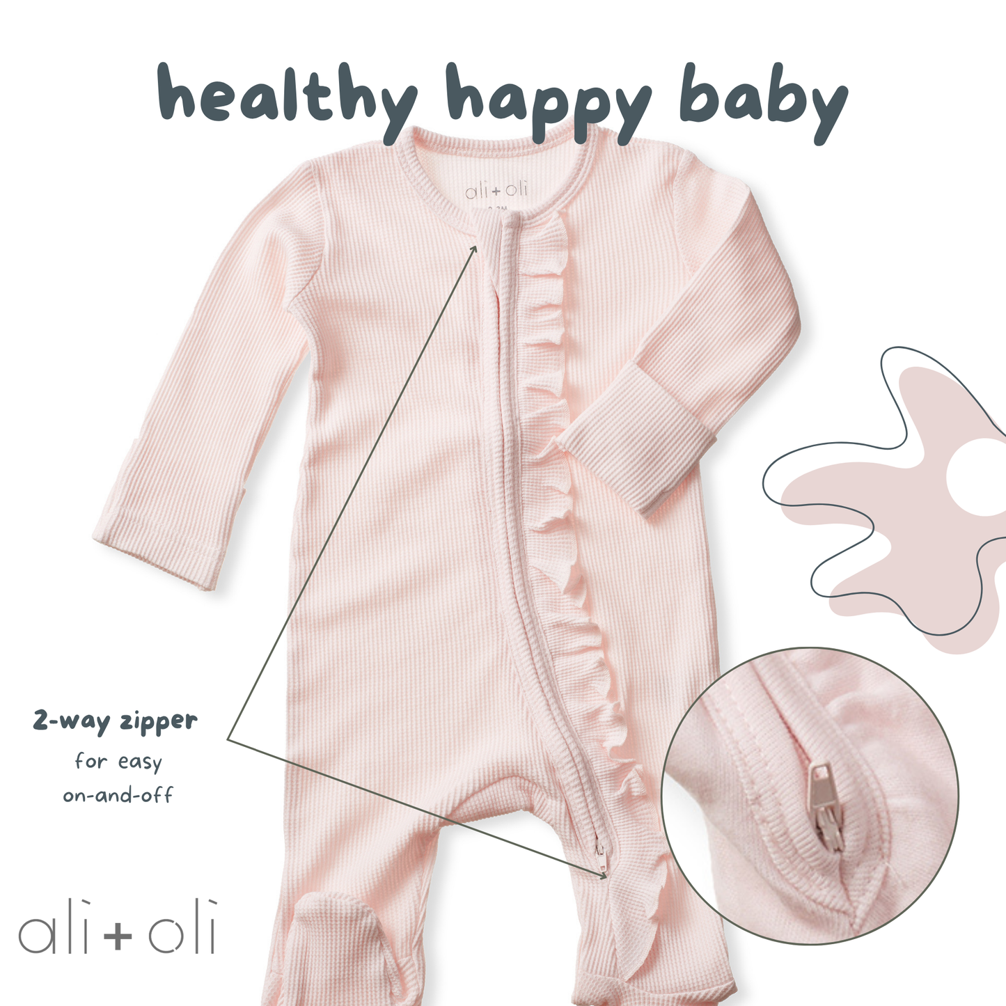 Ali+Oli - Baby Ruffle Footie 2-Way Zipper – Organic Cotton Waffle Knit