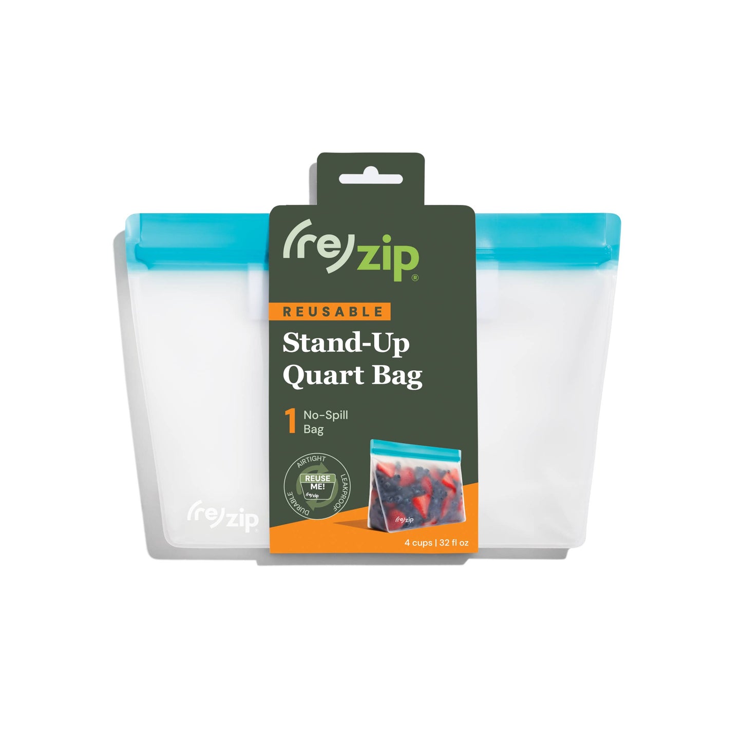 Reusable Stand-Up Storage Bag - Aqua - Quart