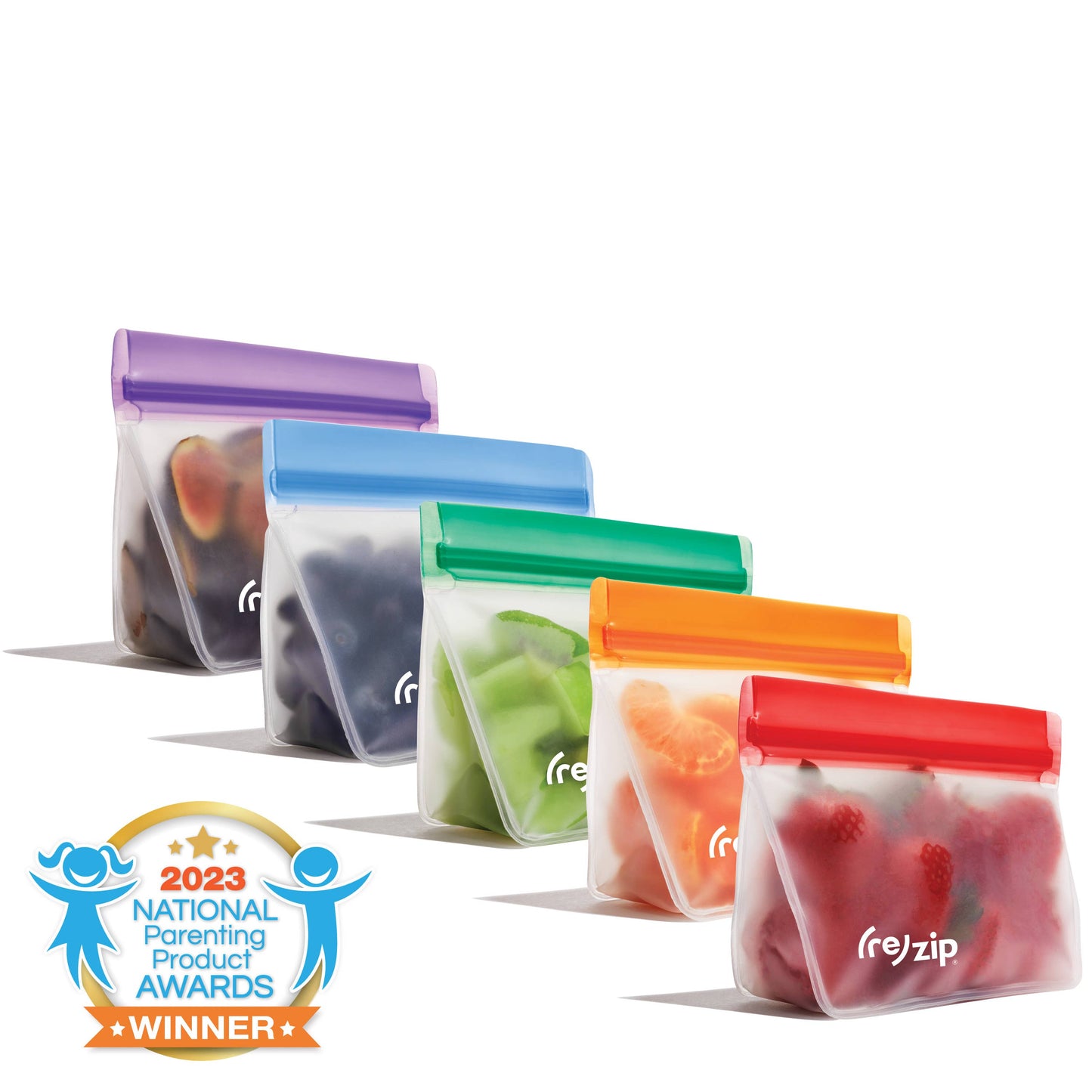 Reusable Stand-Up Storage Bags - Asst Clr #2 - Sm - 5 Pc Set