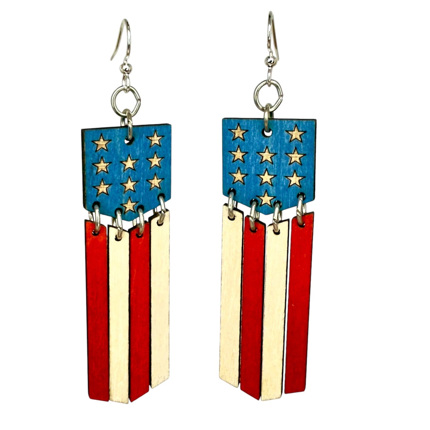 Green Tree Jewelry - American Flag Dangle Earrings #1776