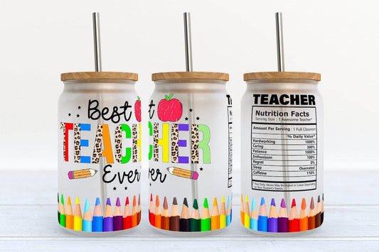 Kate Haven Glass Tumblers for Every Occasion - Best Teacher Ever 16oz Frosted Libbey Glass Tumbler