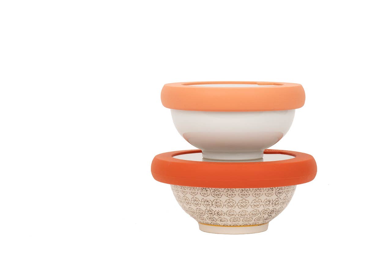 Glass Bowl Lids with Silicone Seal (Set/2)  Terra Cotta