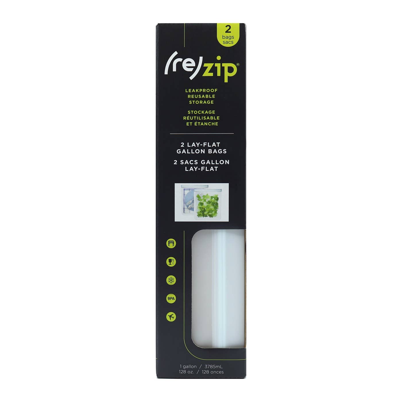 Reusable Flat Gallon Storage Bags - Clear - 2 Pack