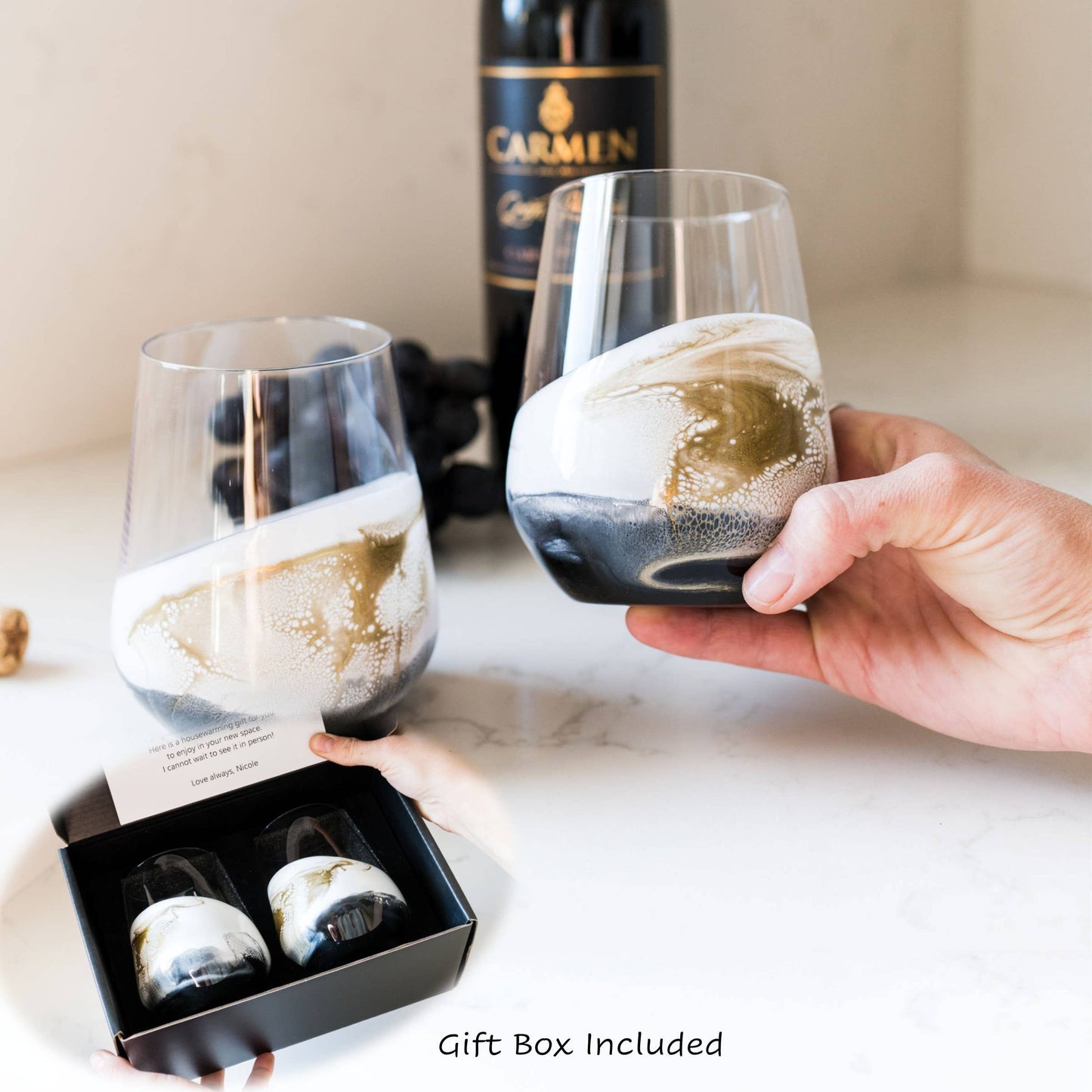 Resin Accented Wine Glasses- Price is per glass -NO TARIFFS!
