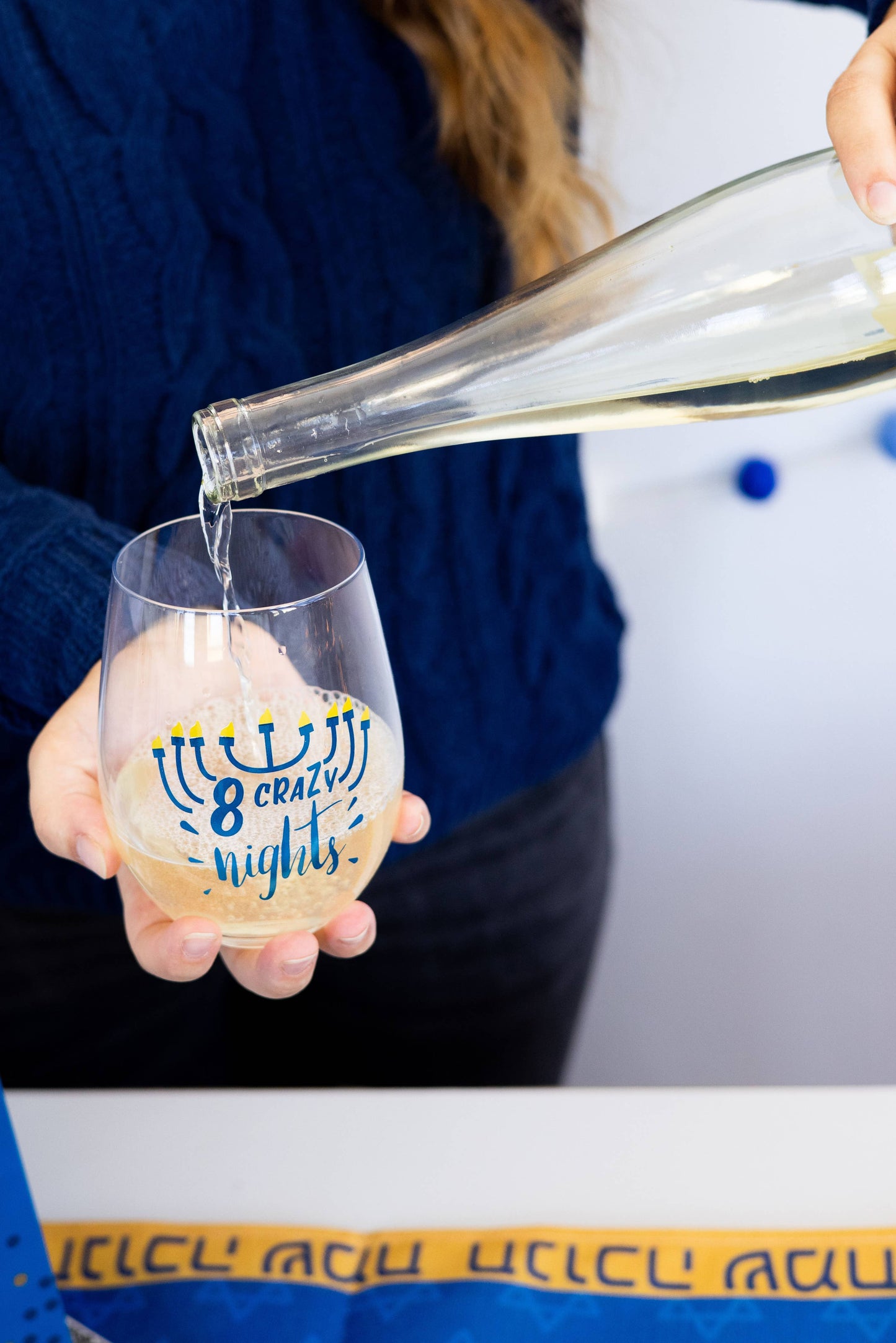 Pearhead -  8 Crazy Nights Menorah Hanukkah Stemless Wine Glass