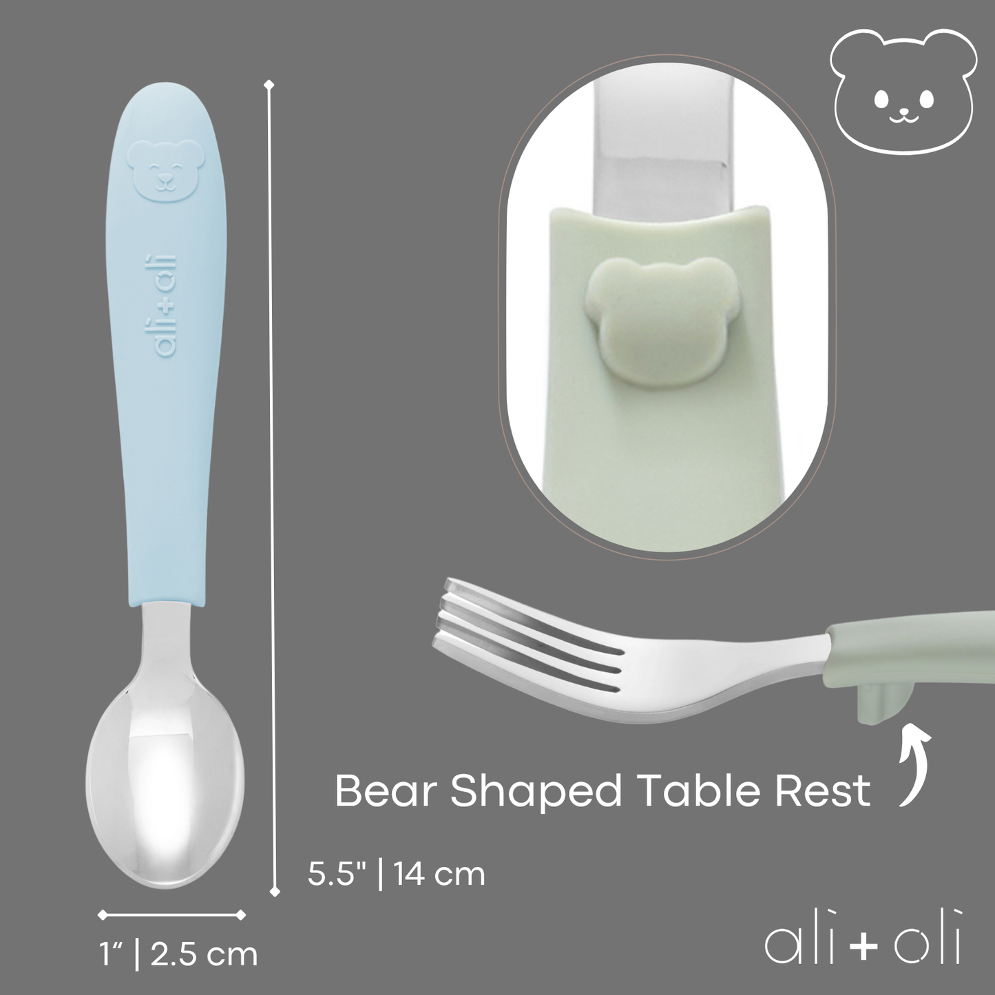 Ali+Oli - Ali+Oli (6pc) Toddler Utensils Set - Stainless Steel (Bears)
