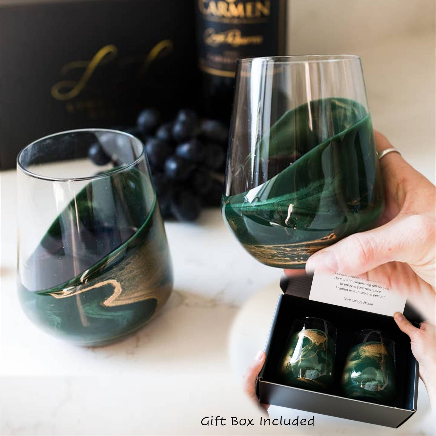 Resin Accented Wine Glasses- Price is per glass -NO TARIFFS!