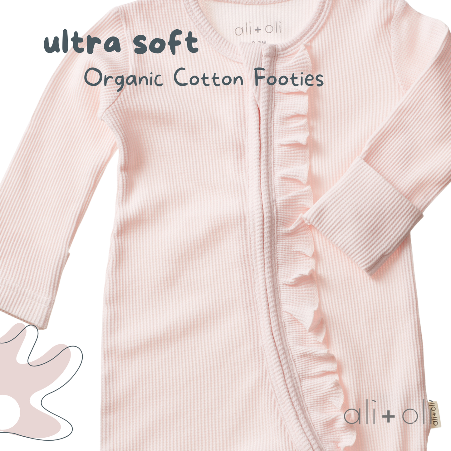 Ali+Oli - Baby Ruffle Footie 2-Way Zipper – Organic Cotton Waffle Knit