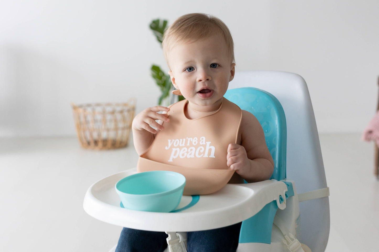 Pearhead - Baby Bib Set, You’re a Peach, Silicone, Set of 2