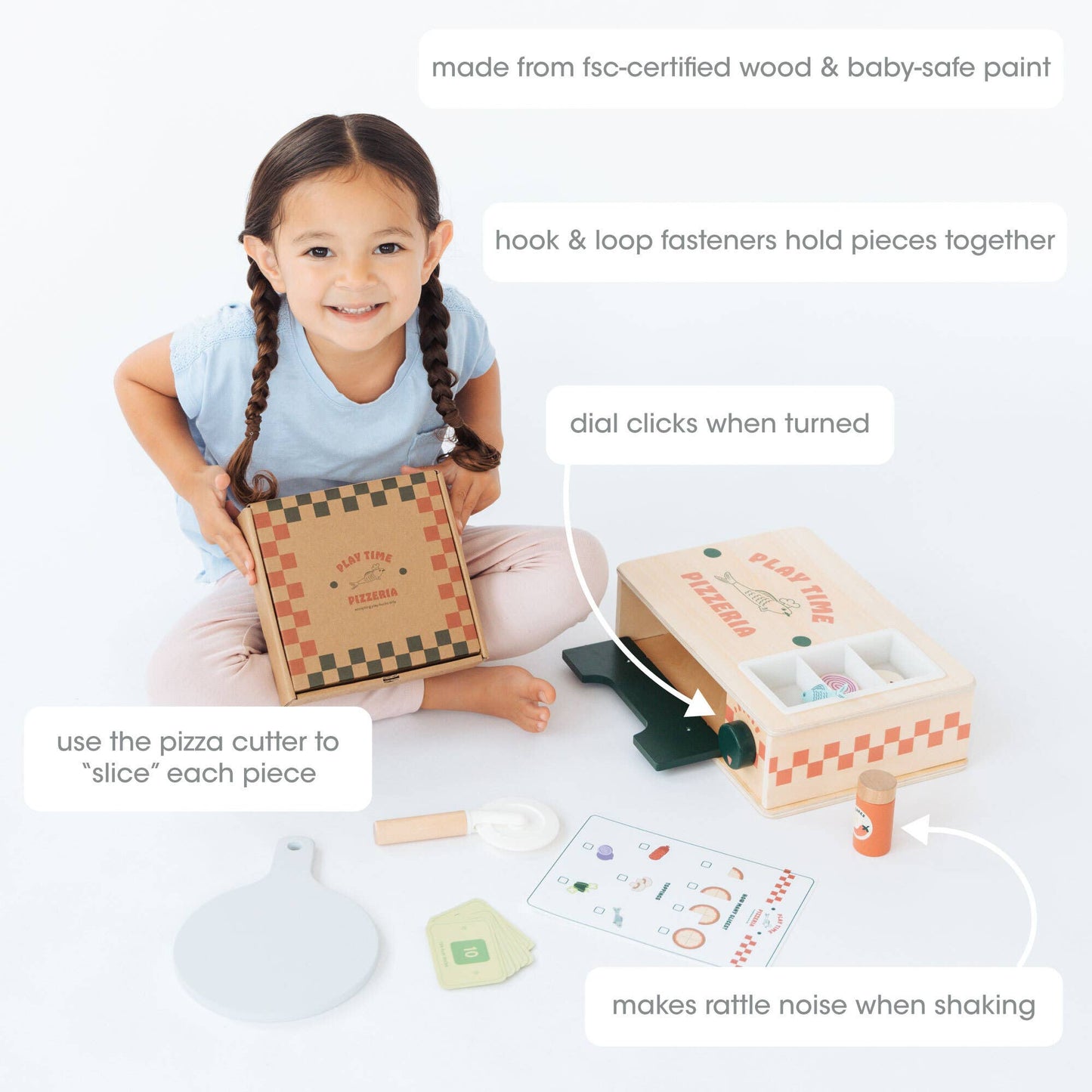 Pearhead - Wooden Pizzeria Toy Set, 18-Piece Pizza Pretend Play Food