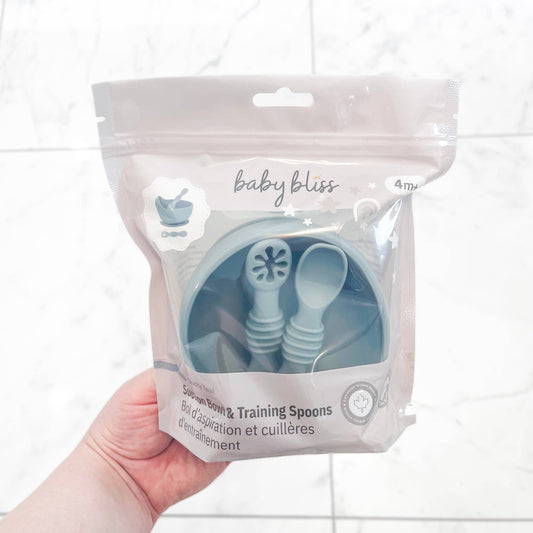 Suction Bowl & Training Spoons - Dusty Teal