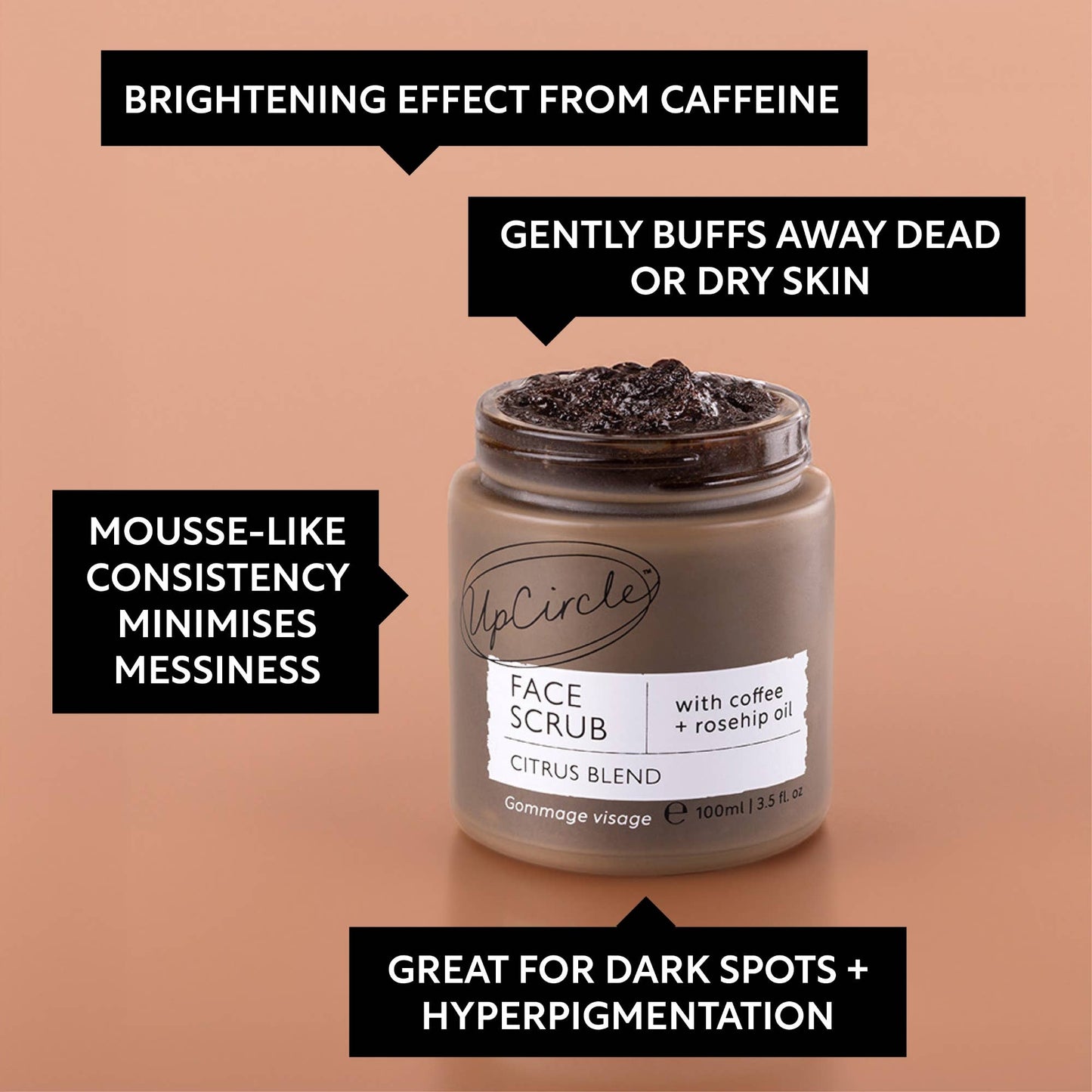 Zero Waste Vegan Face Scrub with Coffee + Rosehip [Citrus blend] Exfoliator