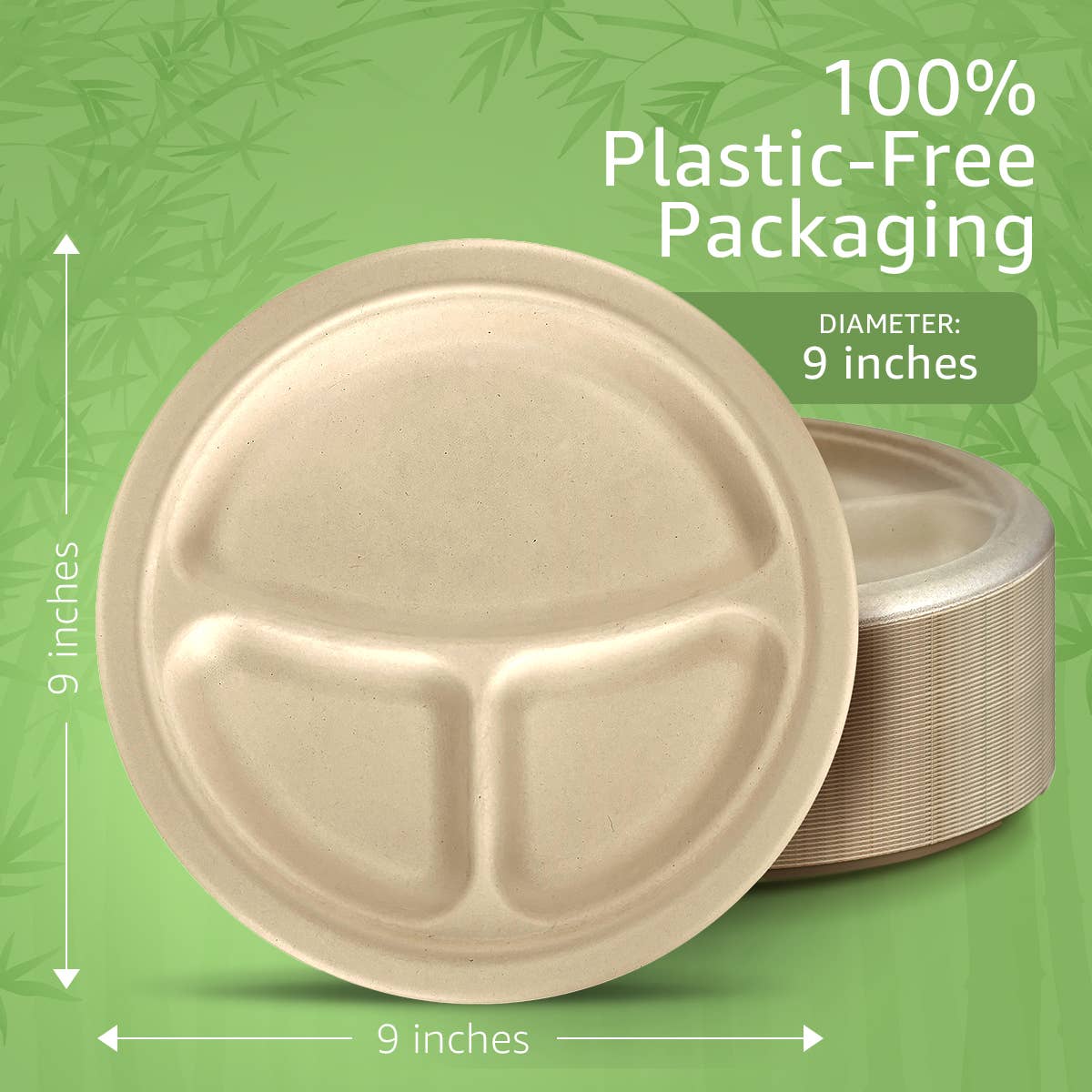 Ibambo Bamboo Disposable Compartment Plates - 9" - 50 Pack