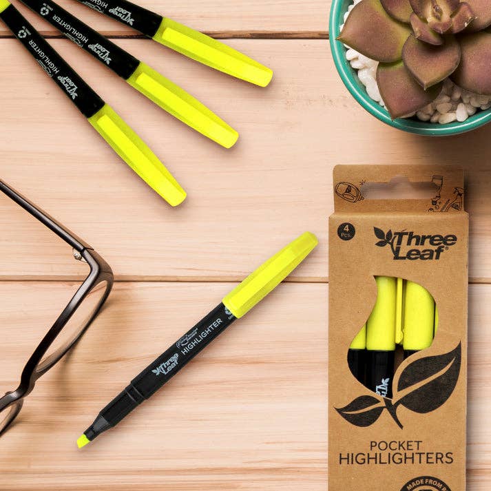 Three Leaf Highlighter 4 Ct., Pack Of 72, Yellow, Chisel Tip