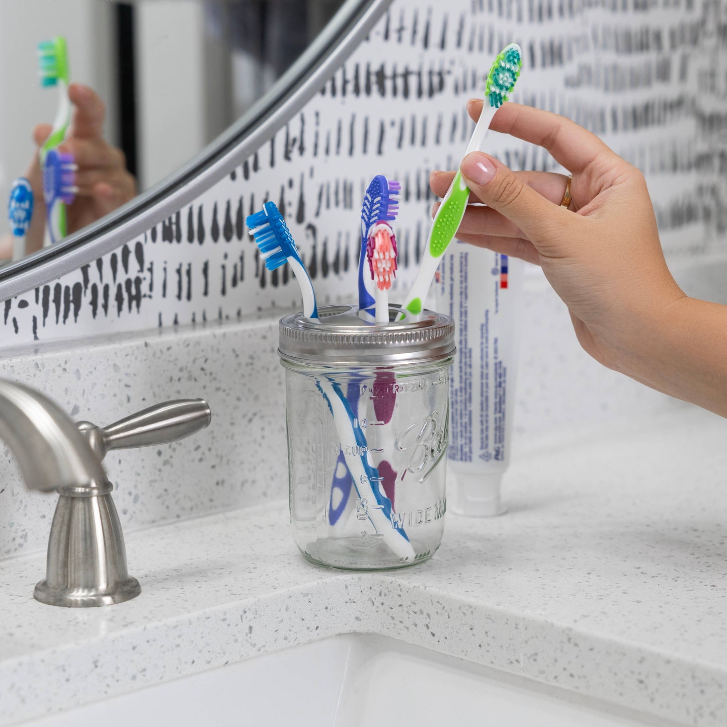 Fox Run Brands - Jarware Toothbrush Holder Lids For Wide Mouth Mason Jars