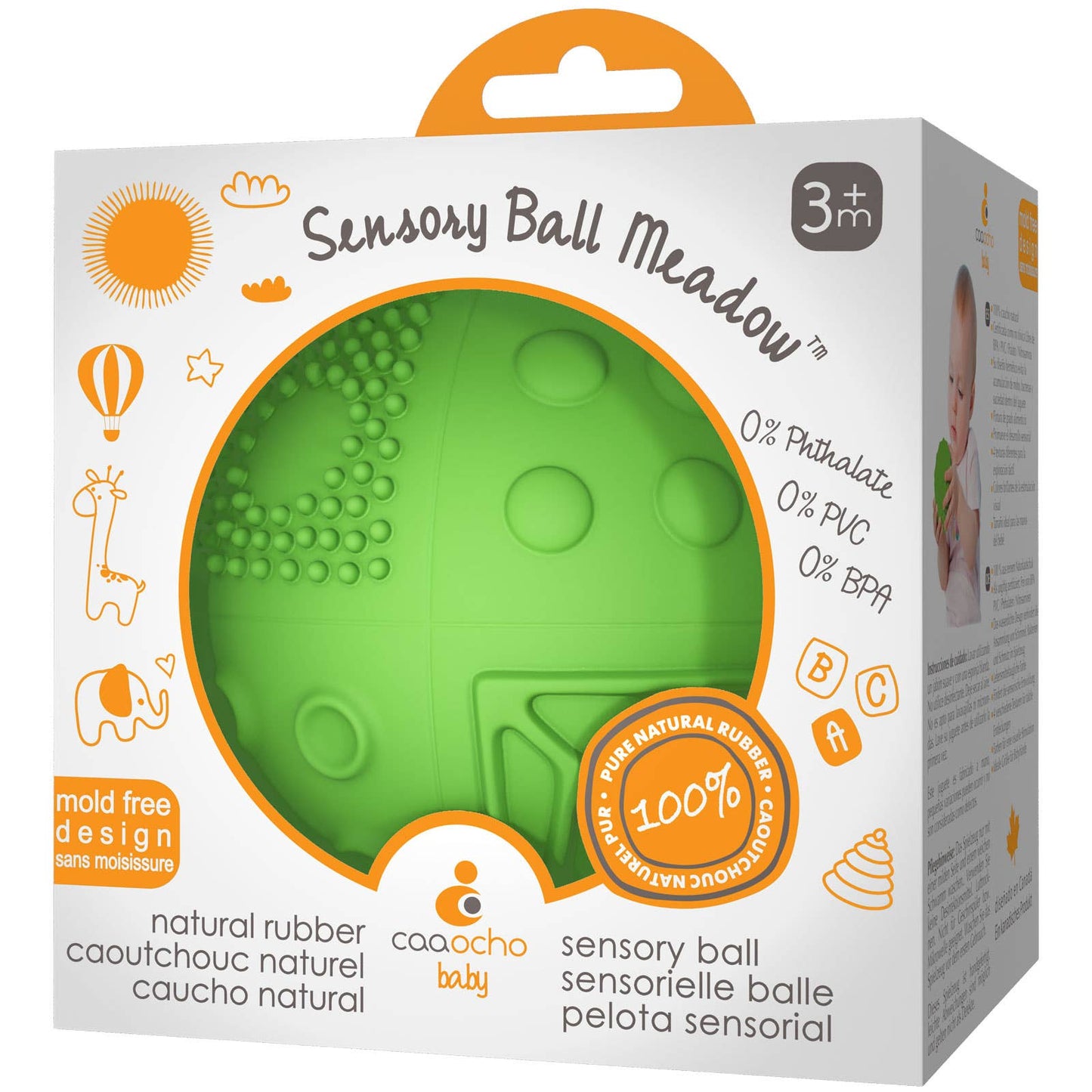 CaaOcho Natural Rubber Toys - Natural Rubber 3" Sensory Ball Meadow, Eco-Friendly