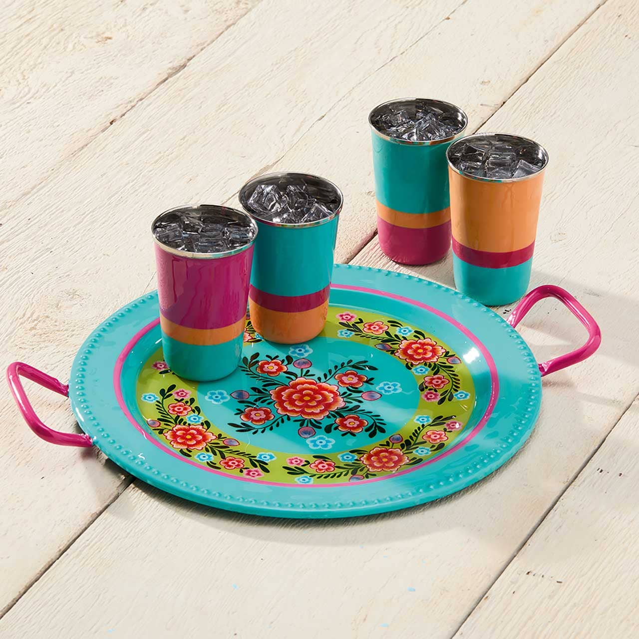 SERRV International - Bright Stripe Stainless Steel Cups - Set of 4