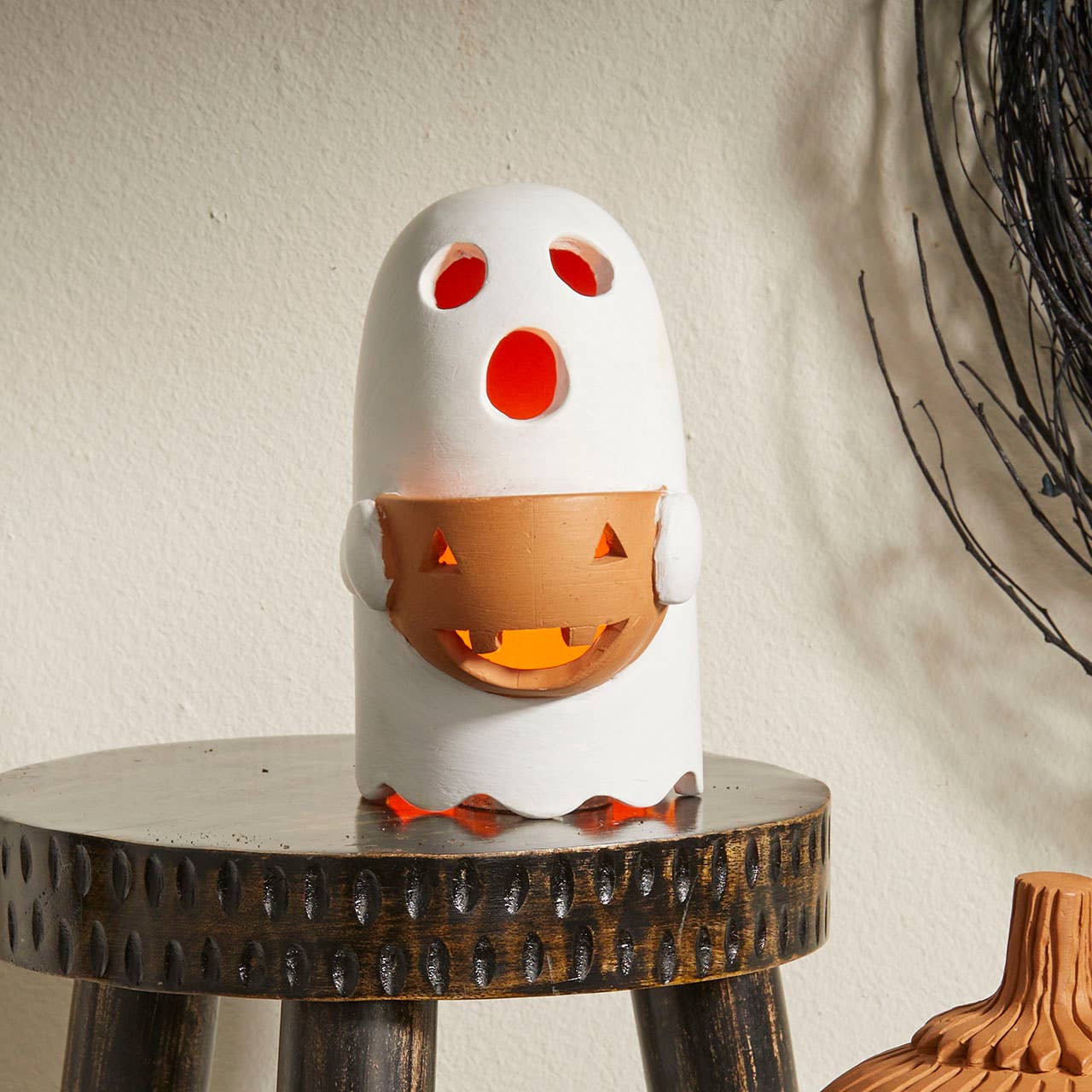 SERRV International - Ghost Terracotta Halloween Lantern