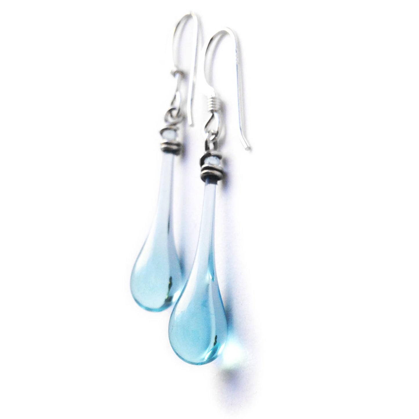 Sundrop Jewelry - Aqua Recycled Glass Raindrop Earrings, Elegant & Ecofriendly