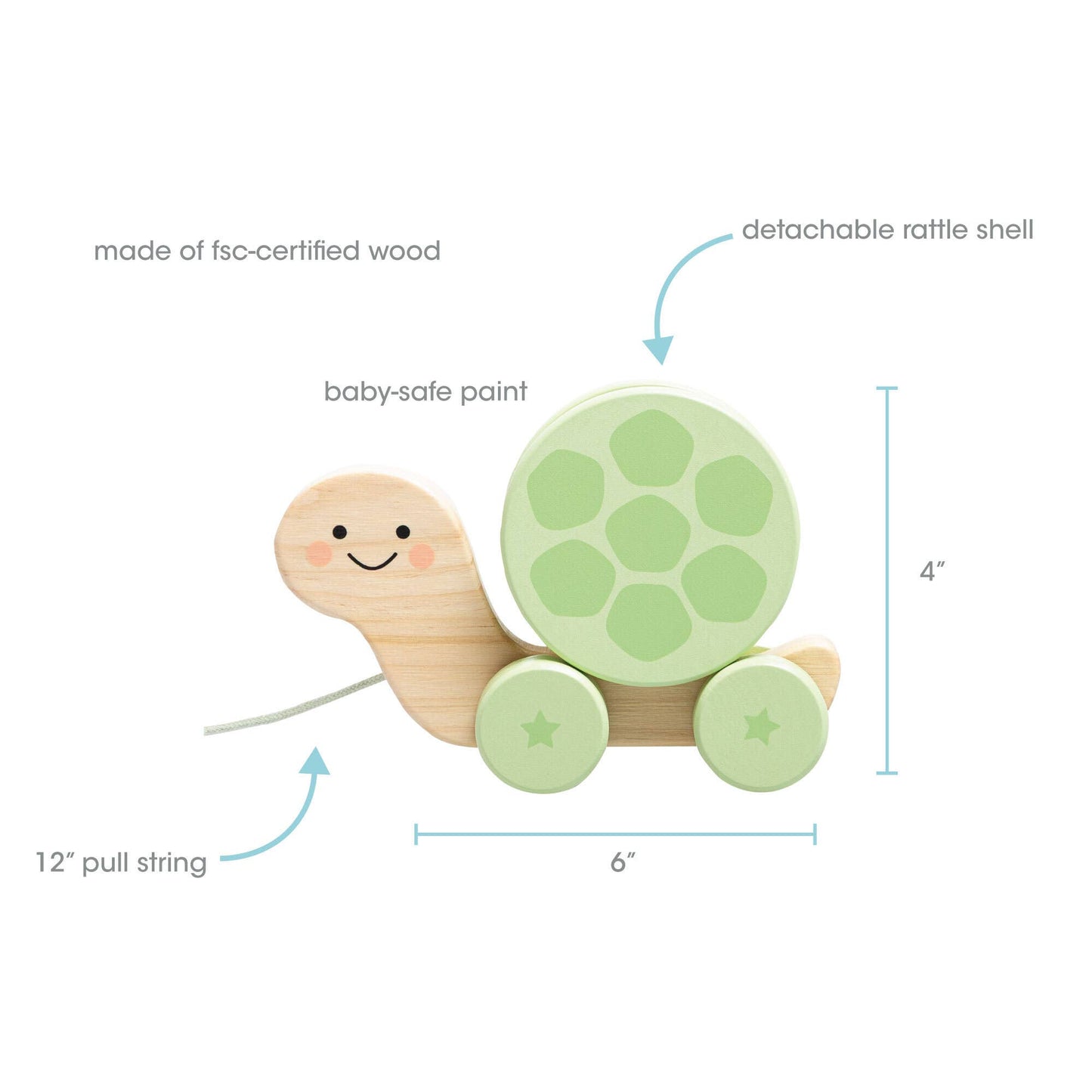 Pearhead - Turtle Wooden Pull Toy, Rattle Shell, Baby or Toddler Toy