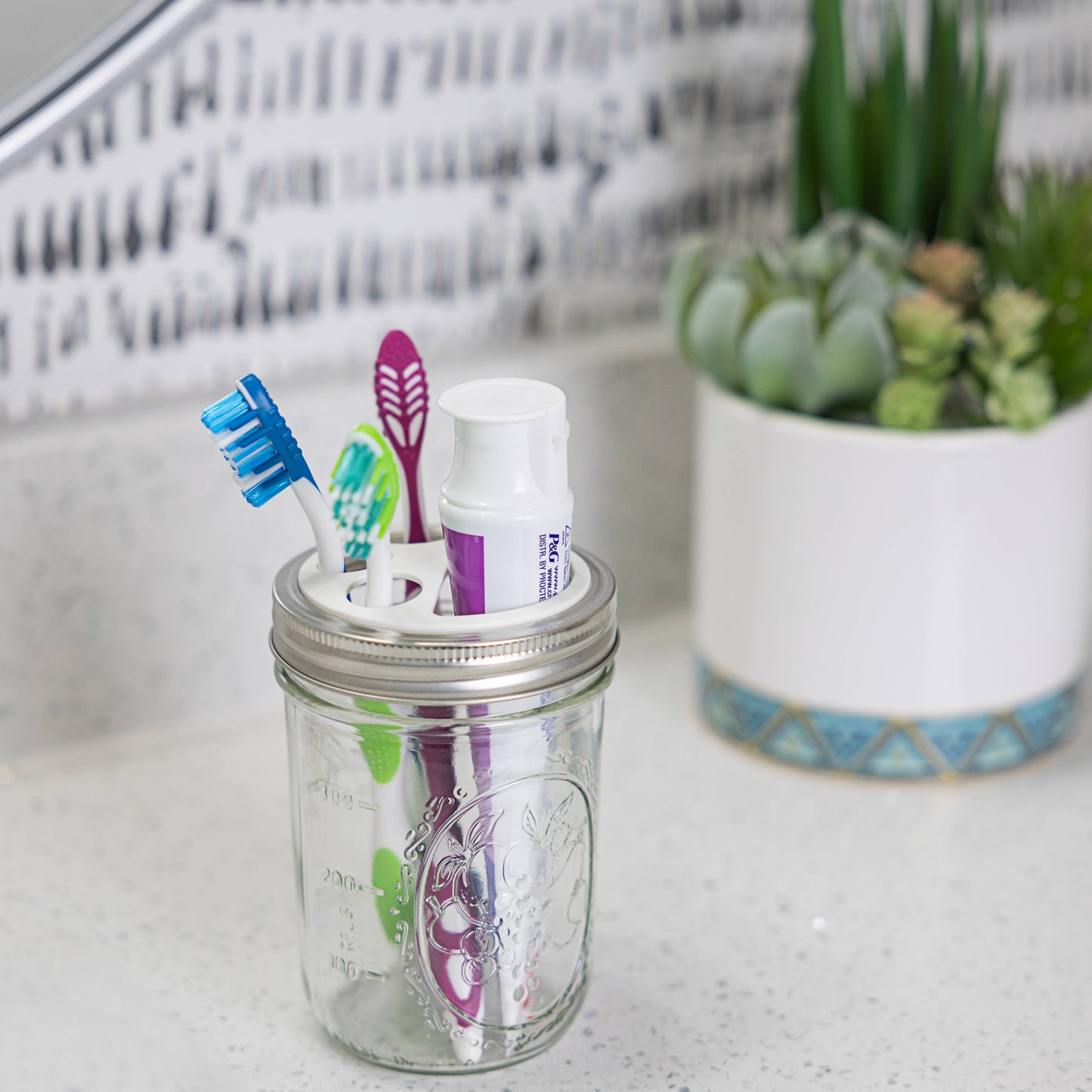 Fox Run Brands - Jarware Toothbrush and Toothpaste Holder Lids for Wide Mouth