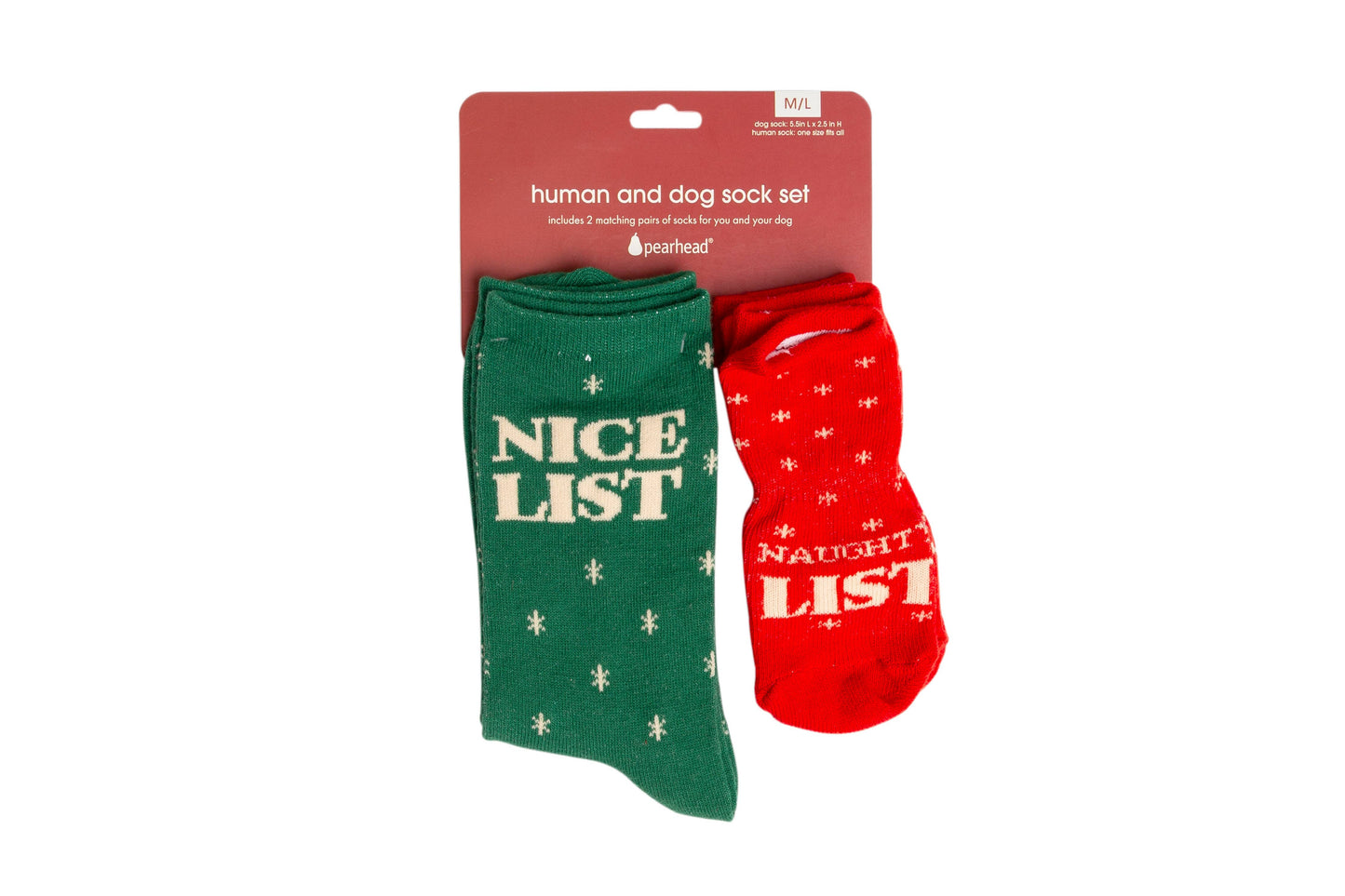 Pearhead - Nice & Naughty List Human & Dog Christmas Sock Set