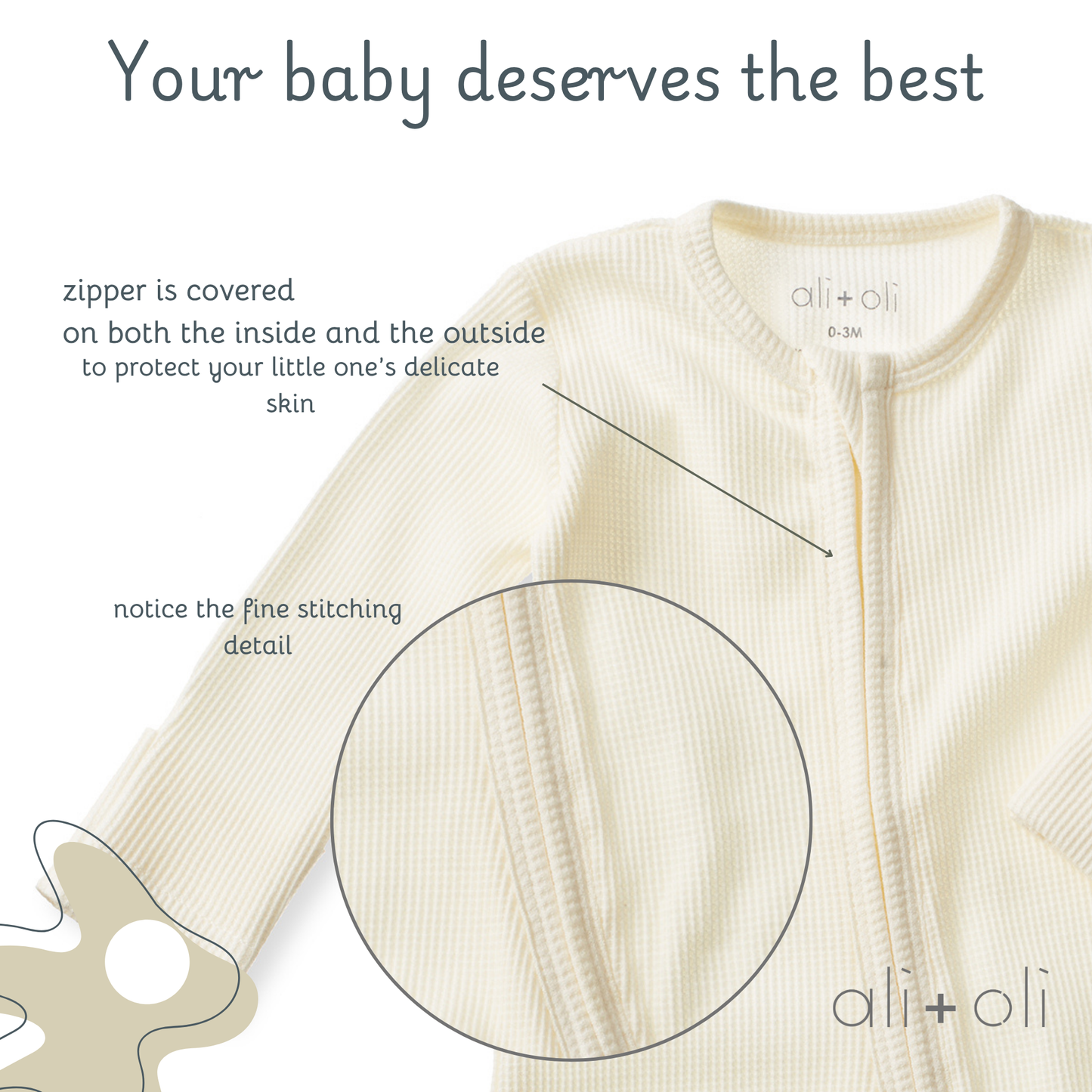 Ali+Oli - Baby Footie 2-Way Zipper – Organic Cotton Waffle Knit