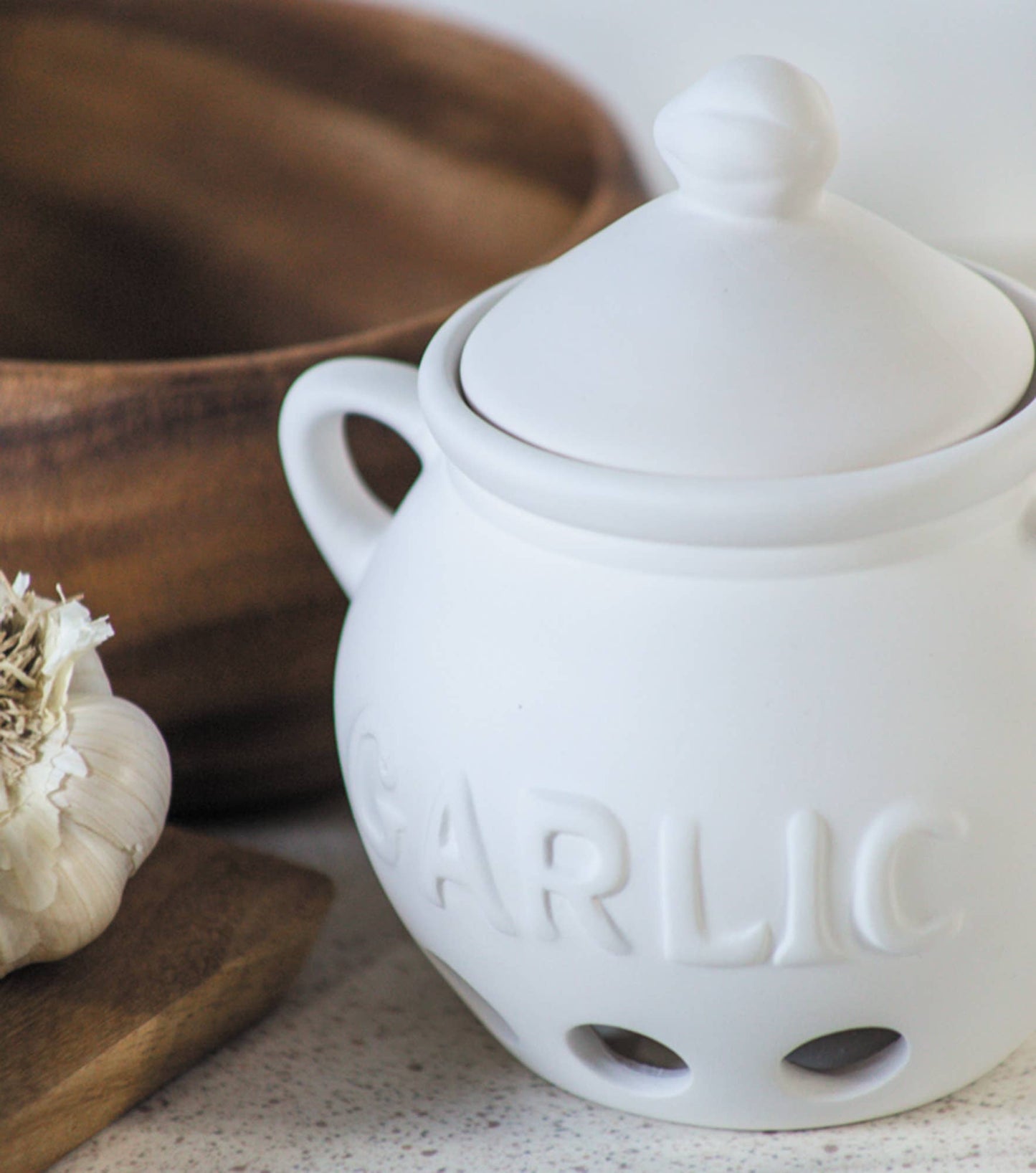 Fox Run Brands - Fox Run Ceramic Garlic Keeper, White, 5.75" x 5.25" x 5.5"