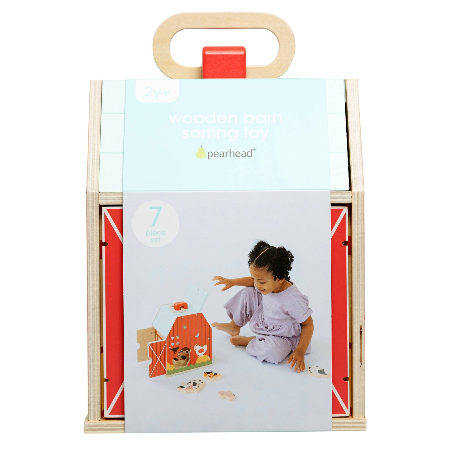 Pearhead - Wooden Barn Shape Sorter Toy, Farm Animals Montessori Play