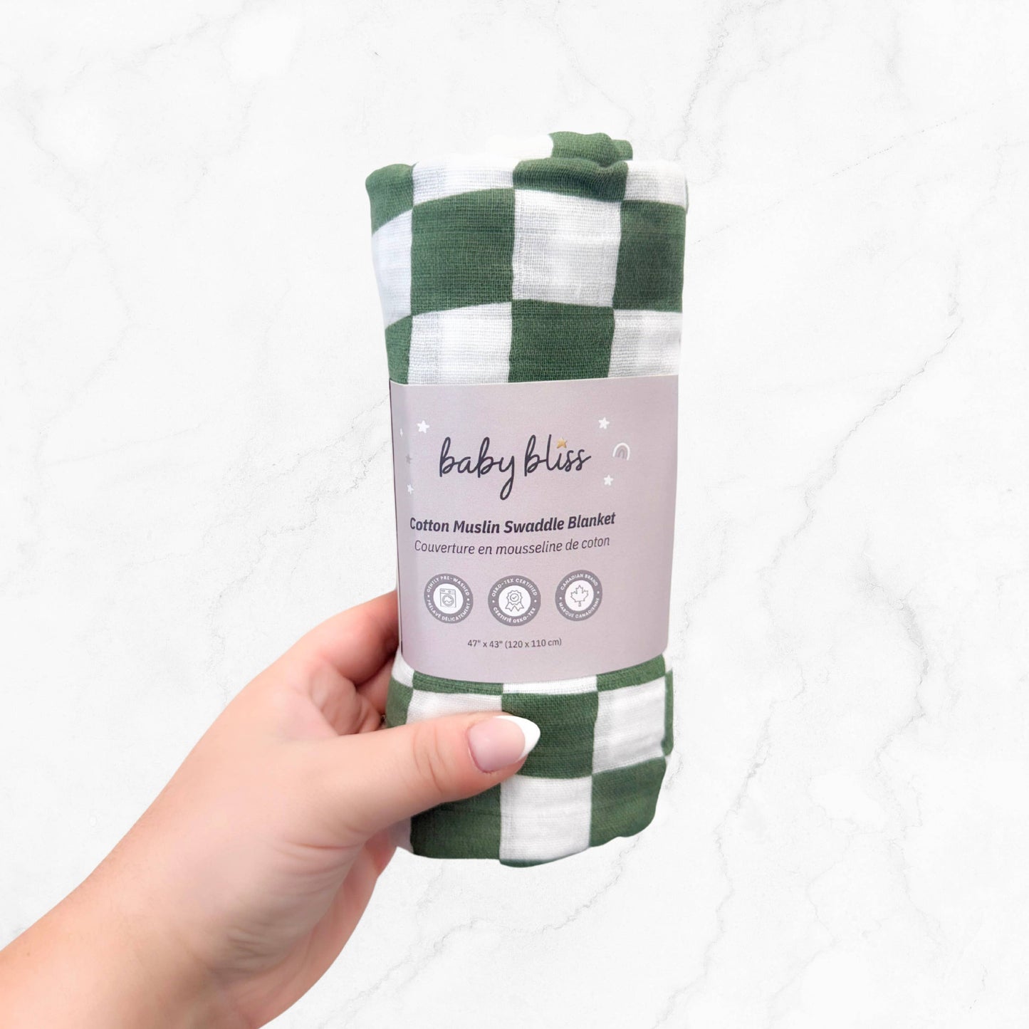 Muslin Swaddle Blanket - Sage Checker