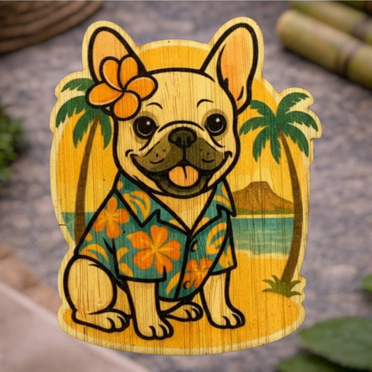 Bamboo Wood Stickers - Hawaiian Pug